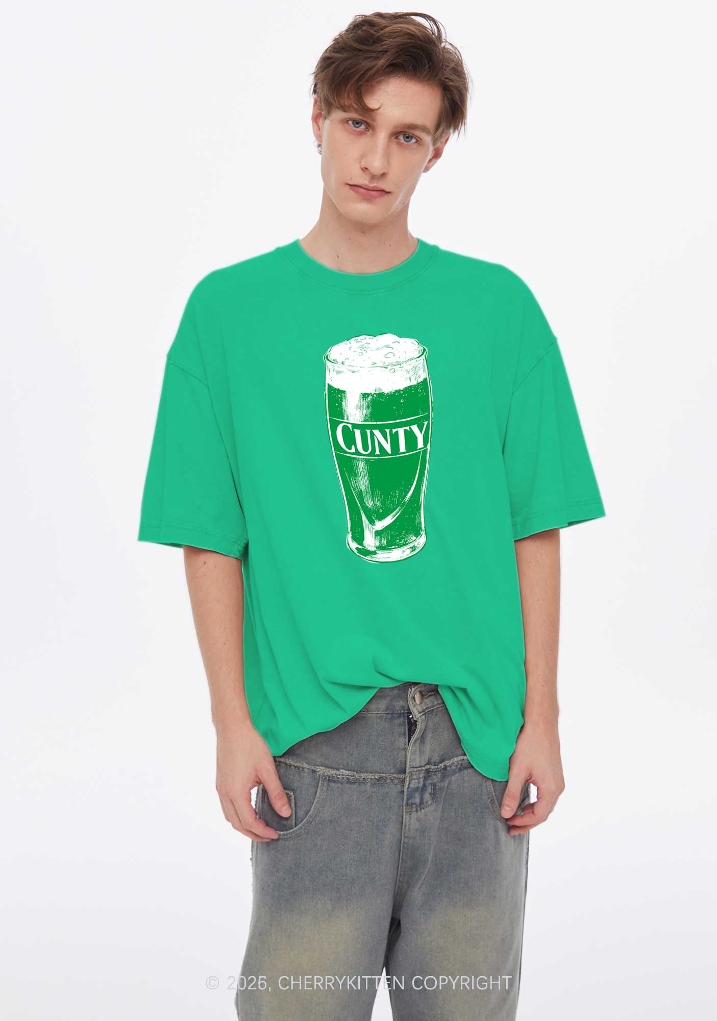 Green Cxxty Beer St Patricks Y2K Shirts Washed Tee Cherrykitten - Image 2