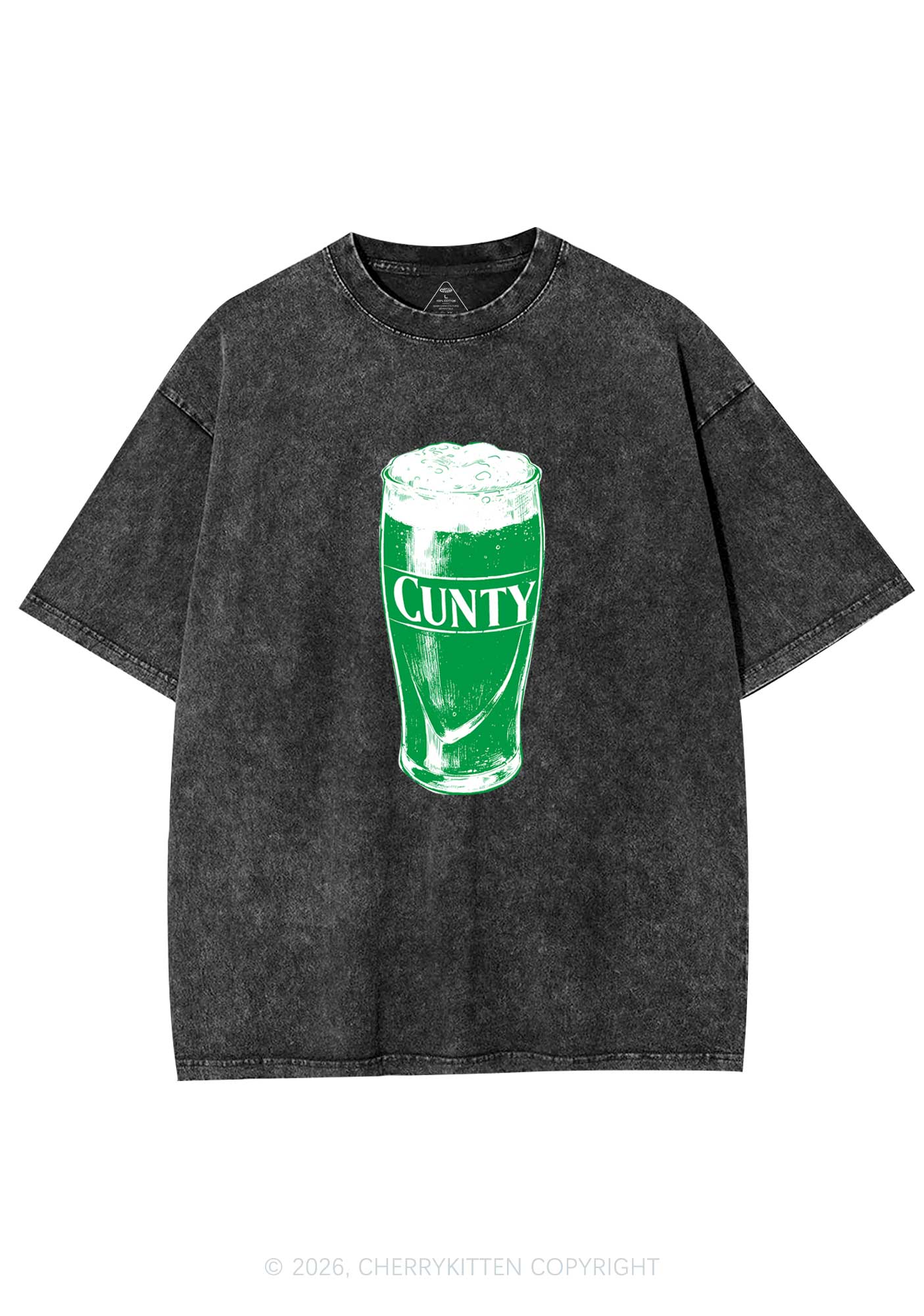 Green Cxxty Beer St Patricks Y2K Shirts Washed Tee Cherrykitten - Image 3