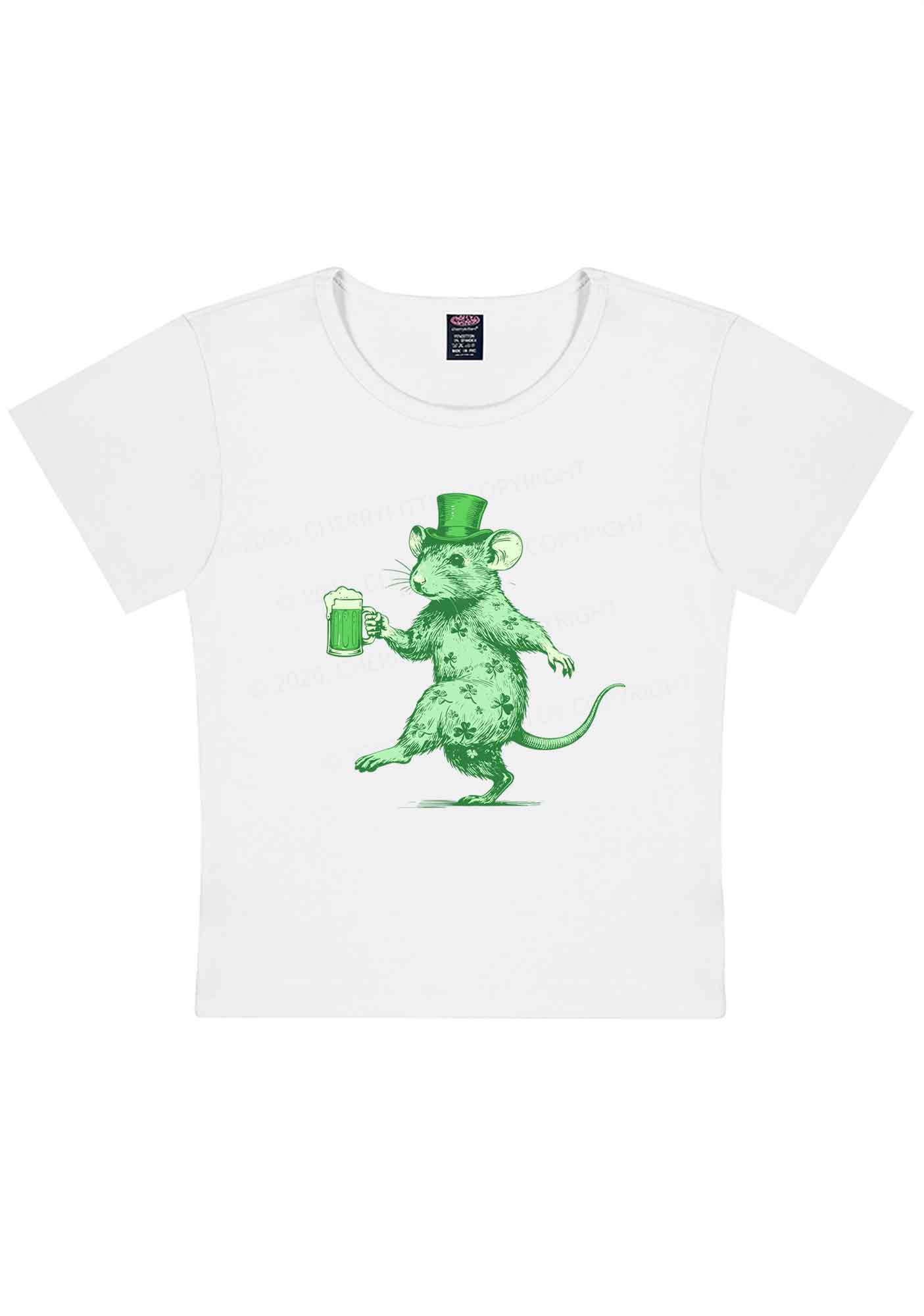 Green Drunk Rat St Patricks Y2K Baby Tee Cherrykitten - Image 4