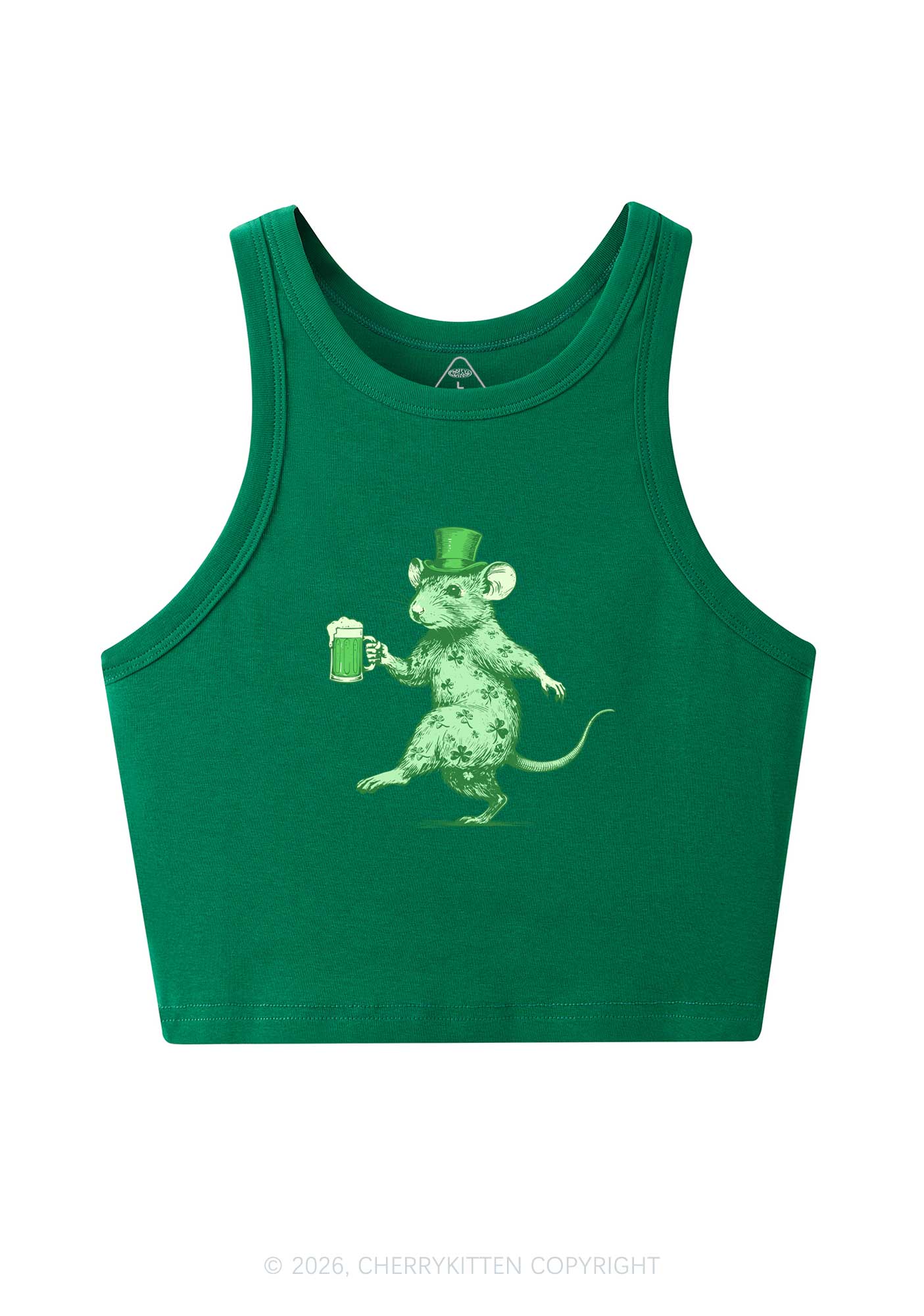 Green Drunk Rat St Patricks Y2K Crop Tank Top Cherrykitten - Image 3