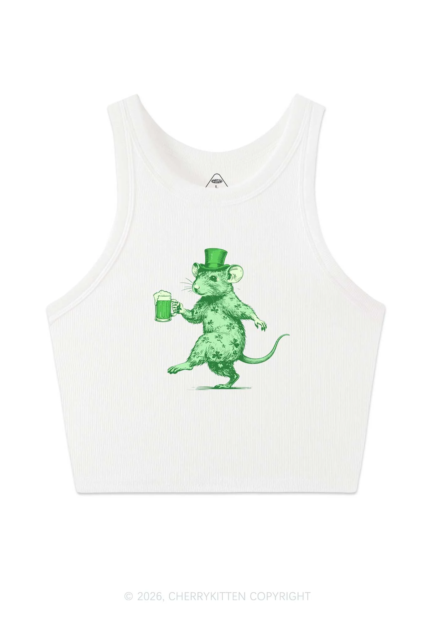Green Drunk Rat St Patricks Y2K Crop Tank Top Cherrykitten - Image 4