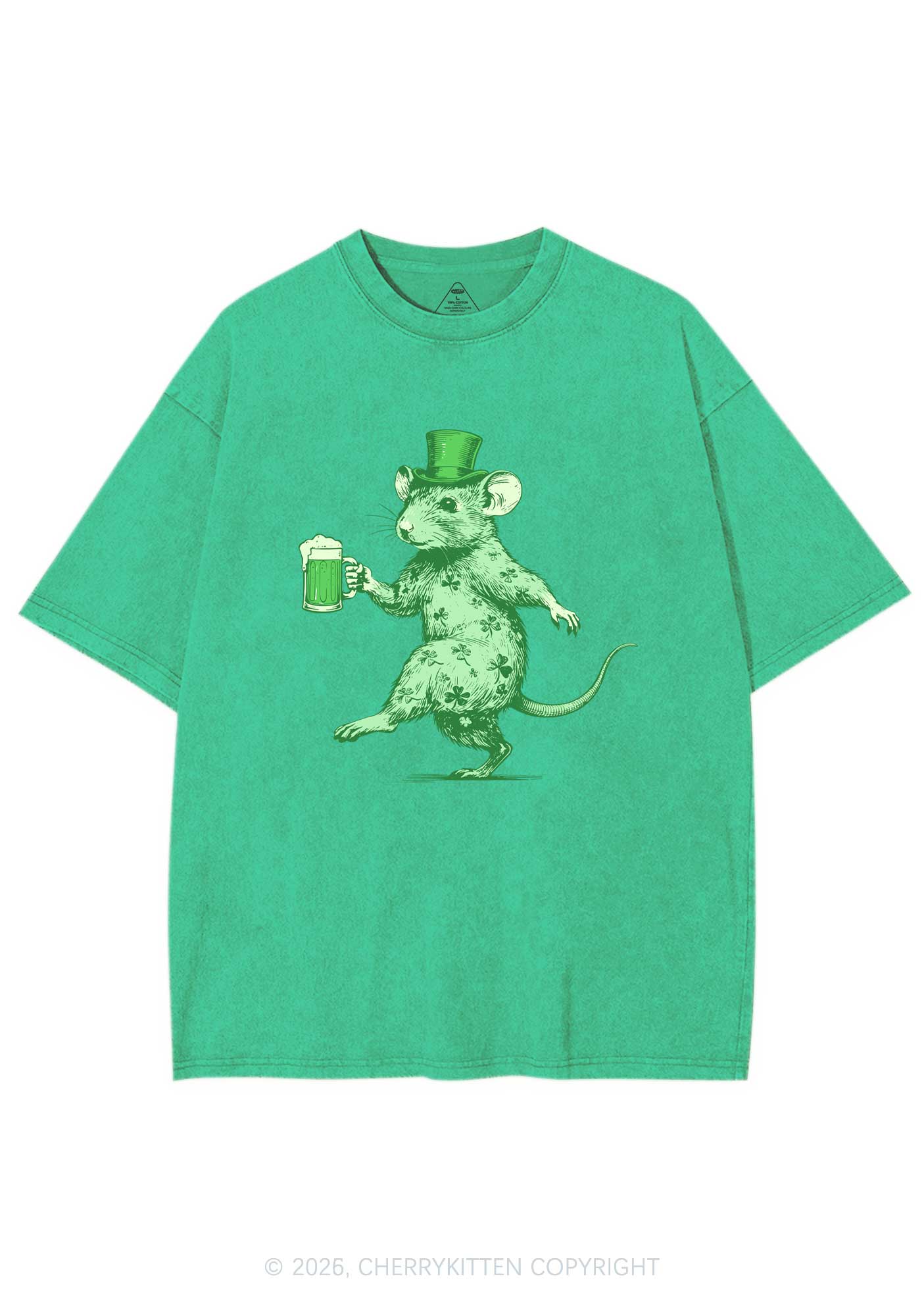 Green Drunk Rat St Patricks Y2K Shirts Washed Tee Cherrykitten - Image 3