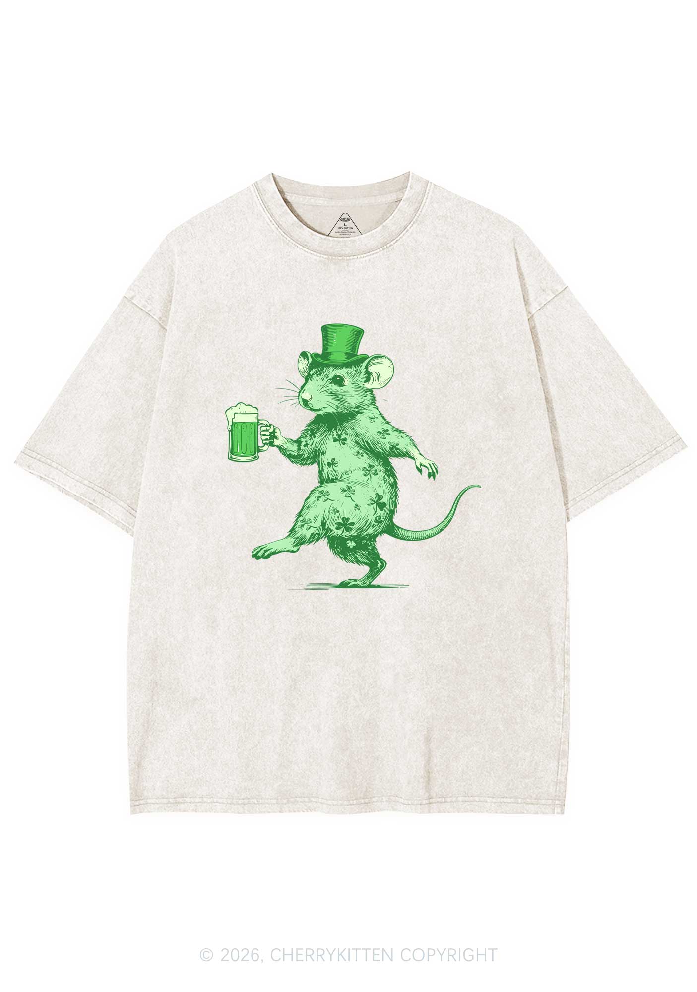 Green Drunk Rat St Patricks Y2K Shirts Washed Tee Cherrykitten - Image 4