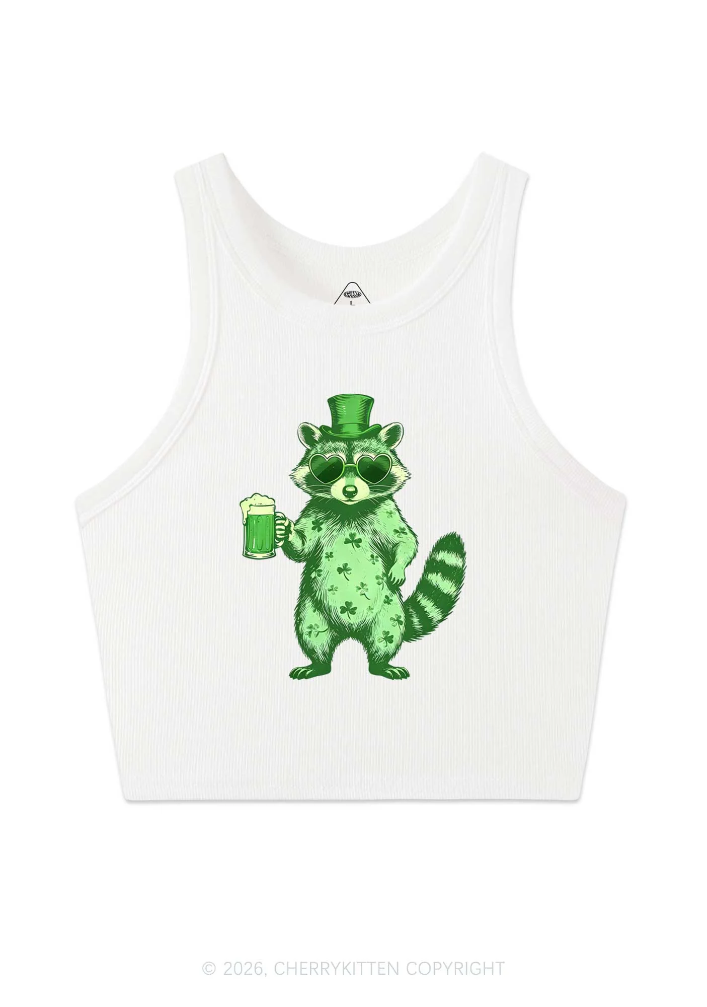 Green Feral Raccoon St Patricks Y2K Crop Tank Top Cherrykitten - Image 4