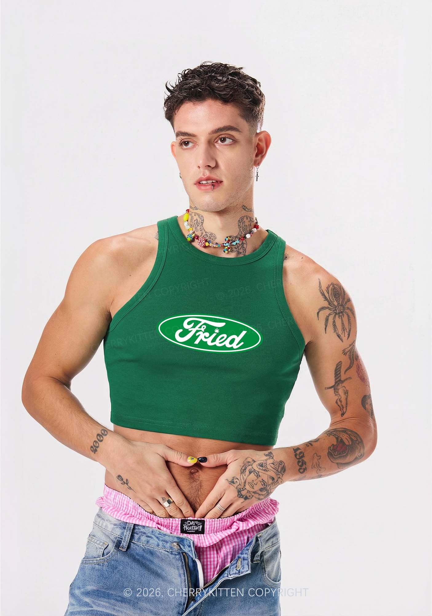 Green Fried Y2K Crop Tank Top Cherrykitten - Image 2