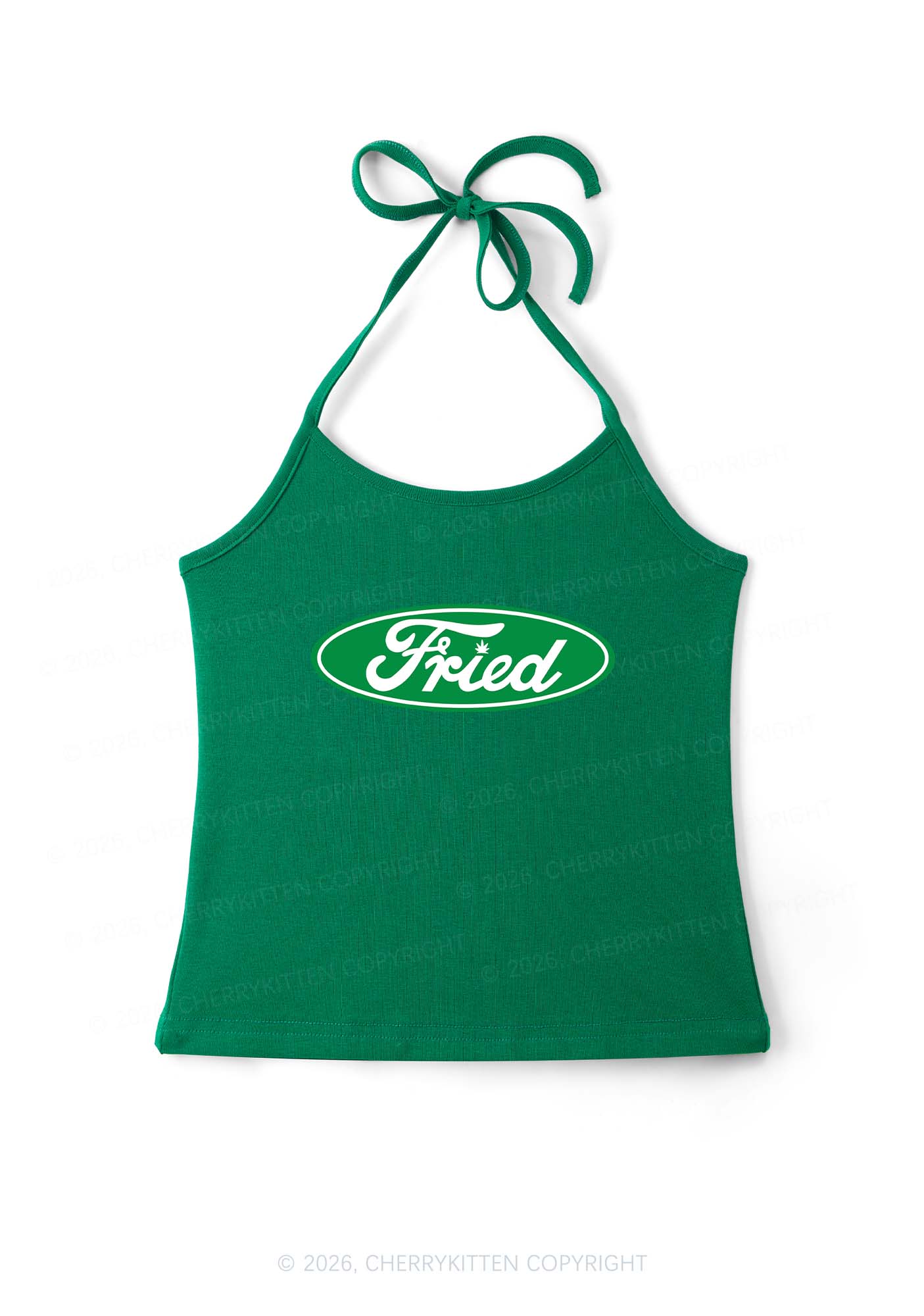 Green Fried Y2K Halter Neck Cami Cherrykitten - Image 3