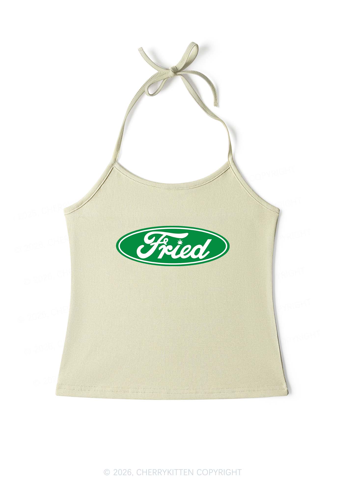 Green Fried Y2K Halter Neck Cami Cherrykitten - Image 6