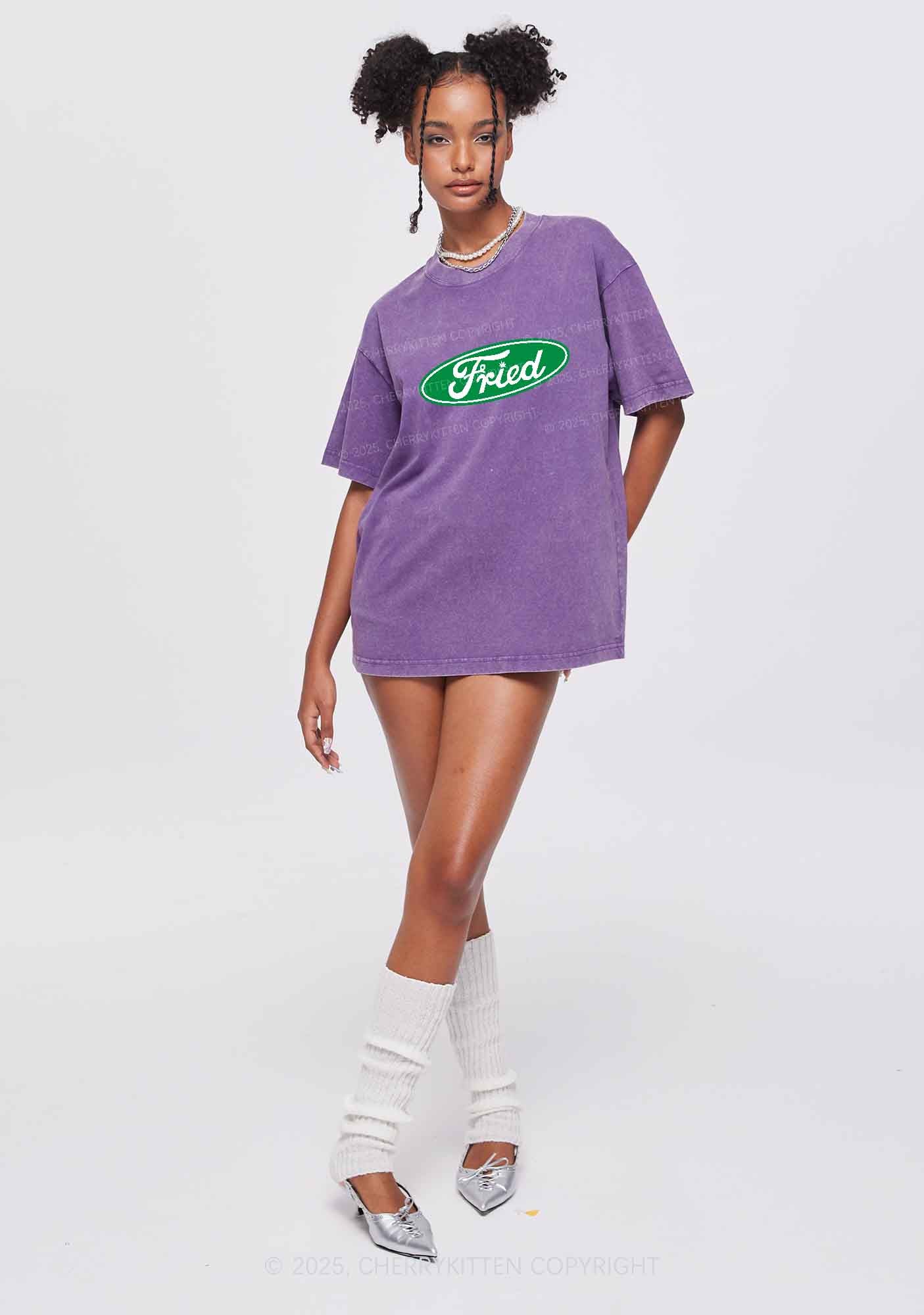 Green Fried Y2K Washed Tee Cherrykitten - Image 2