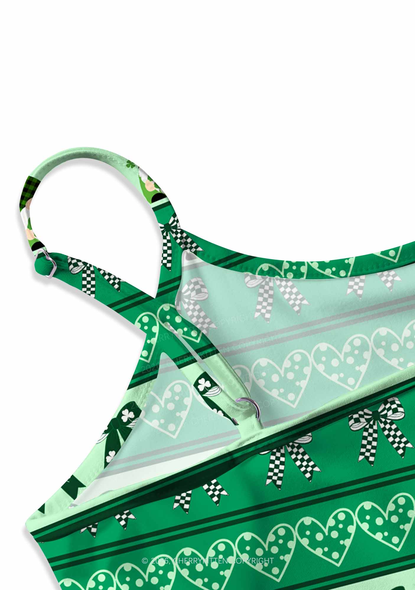 Green Gnome Shamrock Bows St Patricks Y2K Print Slip Dress Cherrykitten - Image 3