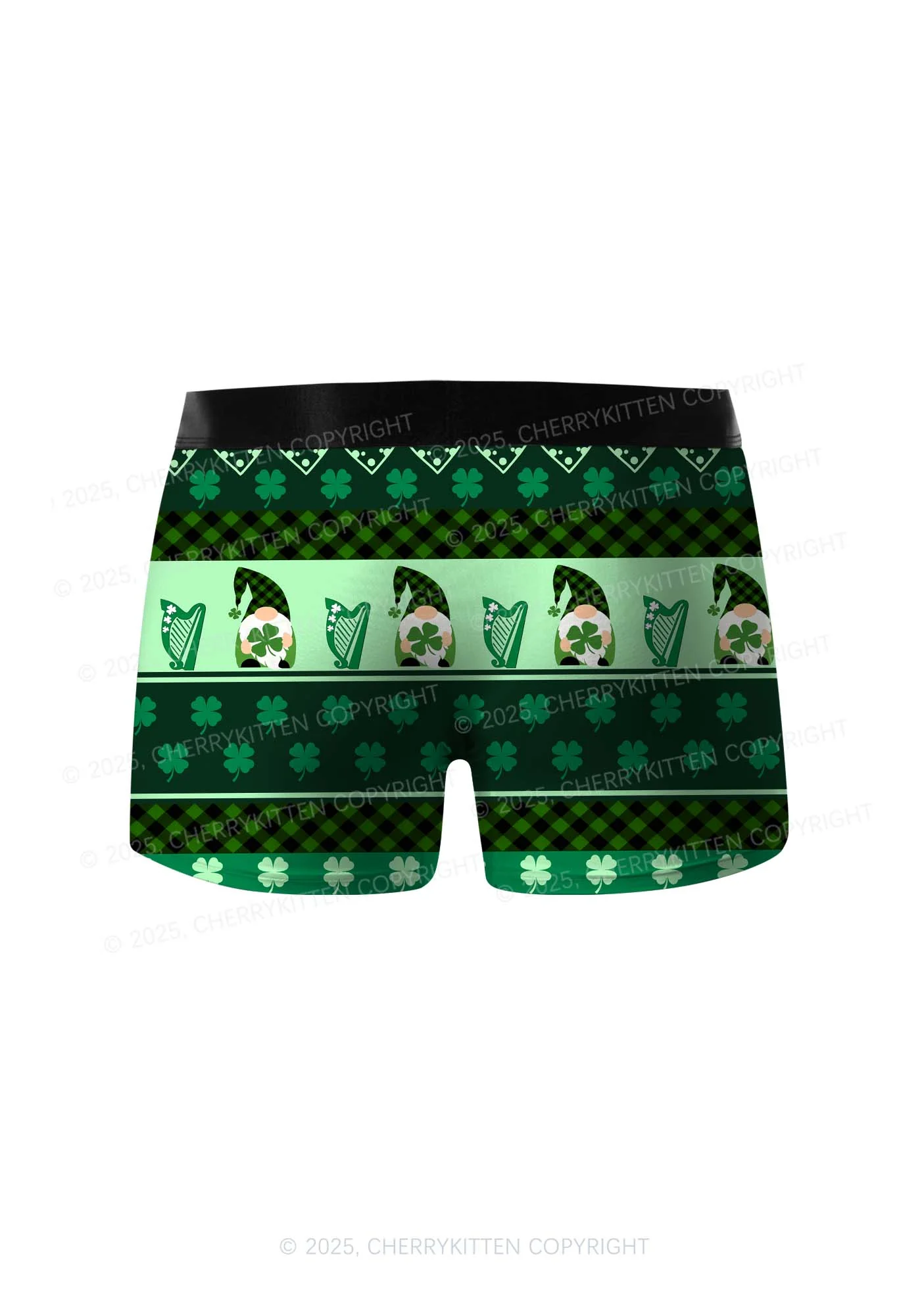 Green Gnome Shamrock Bows St Patricks Y2K Print Men Boxer Briefs Cherrykitten - Image 2