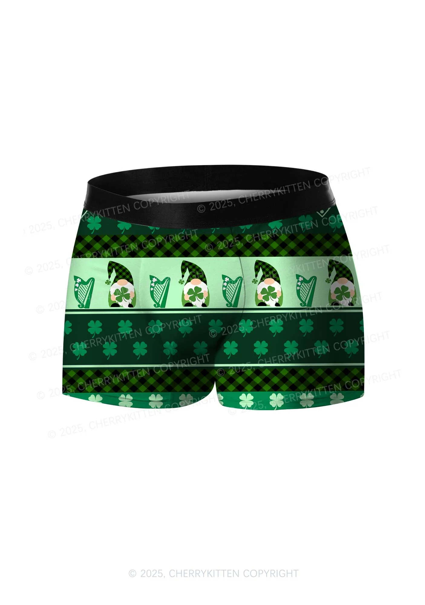 Green Gnome Shamrock Bows St Patricks Y2K Print Men Boxer Briefs Cherrykitten - Image 3