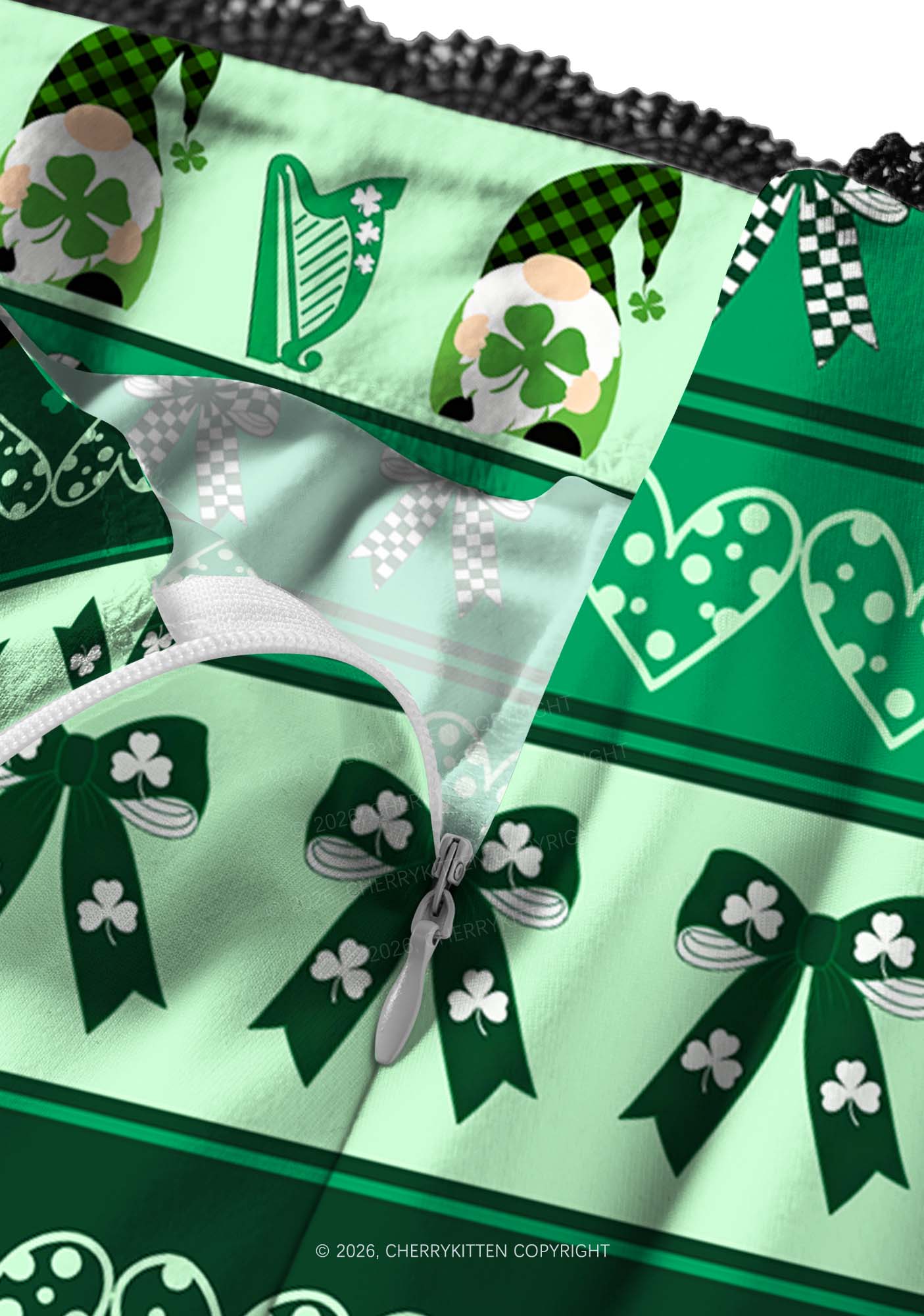 Green Gnome Shamrock Bows St Patricks Y2K Print Midi Skirt Cherrykitten - Image 3
