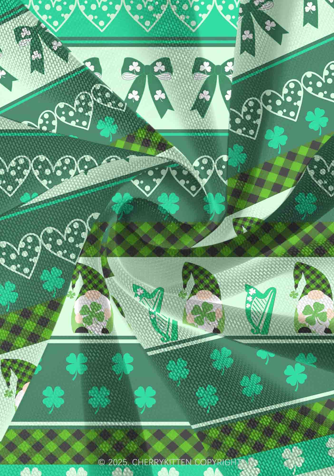 Green Gnome Shamrock Bows St Patricks Y2K Print Mini Layered Skirt Cherrykitten - Image 3