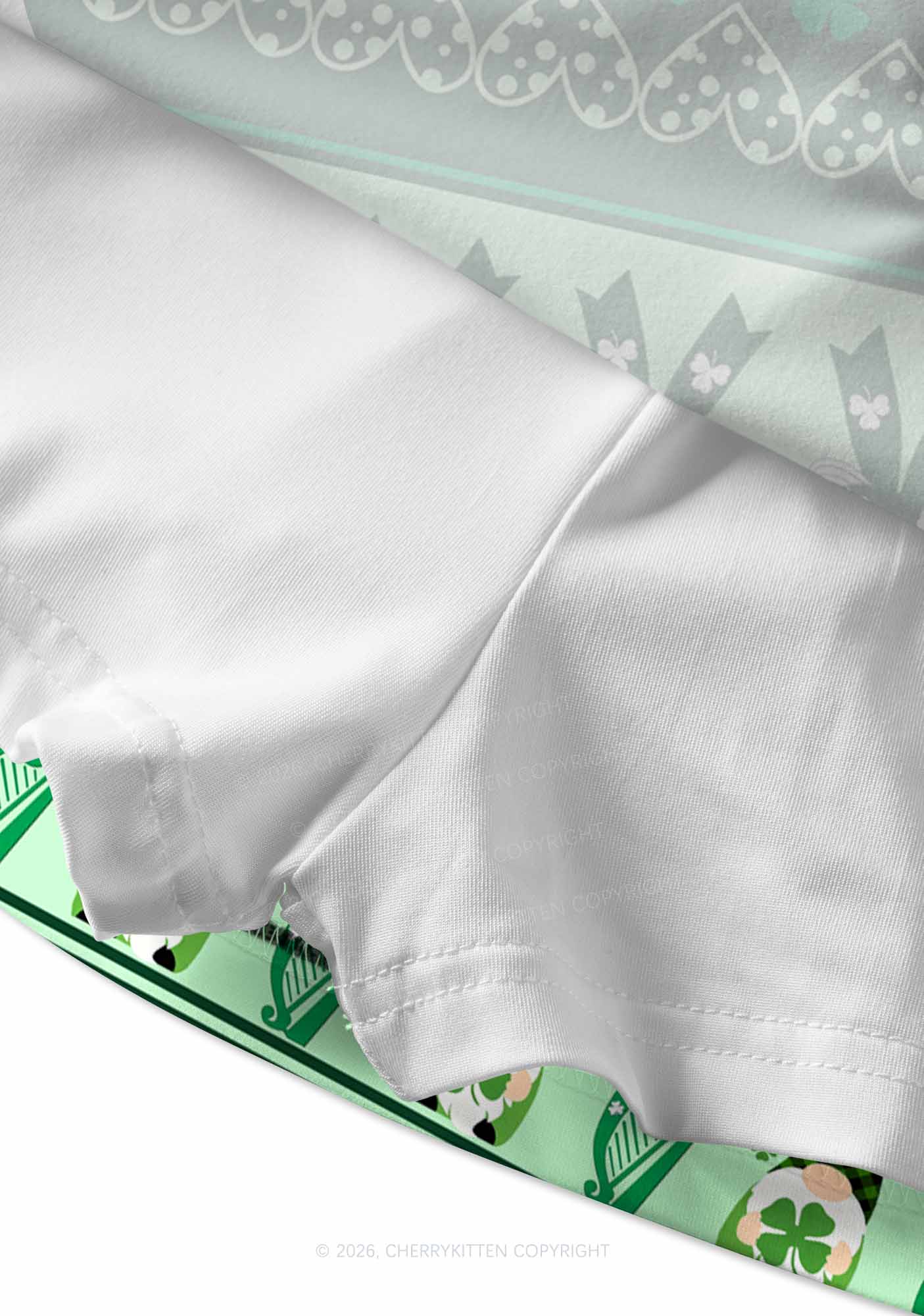 Green Gnome Shamrock Bows St Patricks Y2K Print Mini Skirt Cherrykitten - Image 4