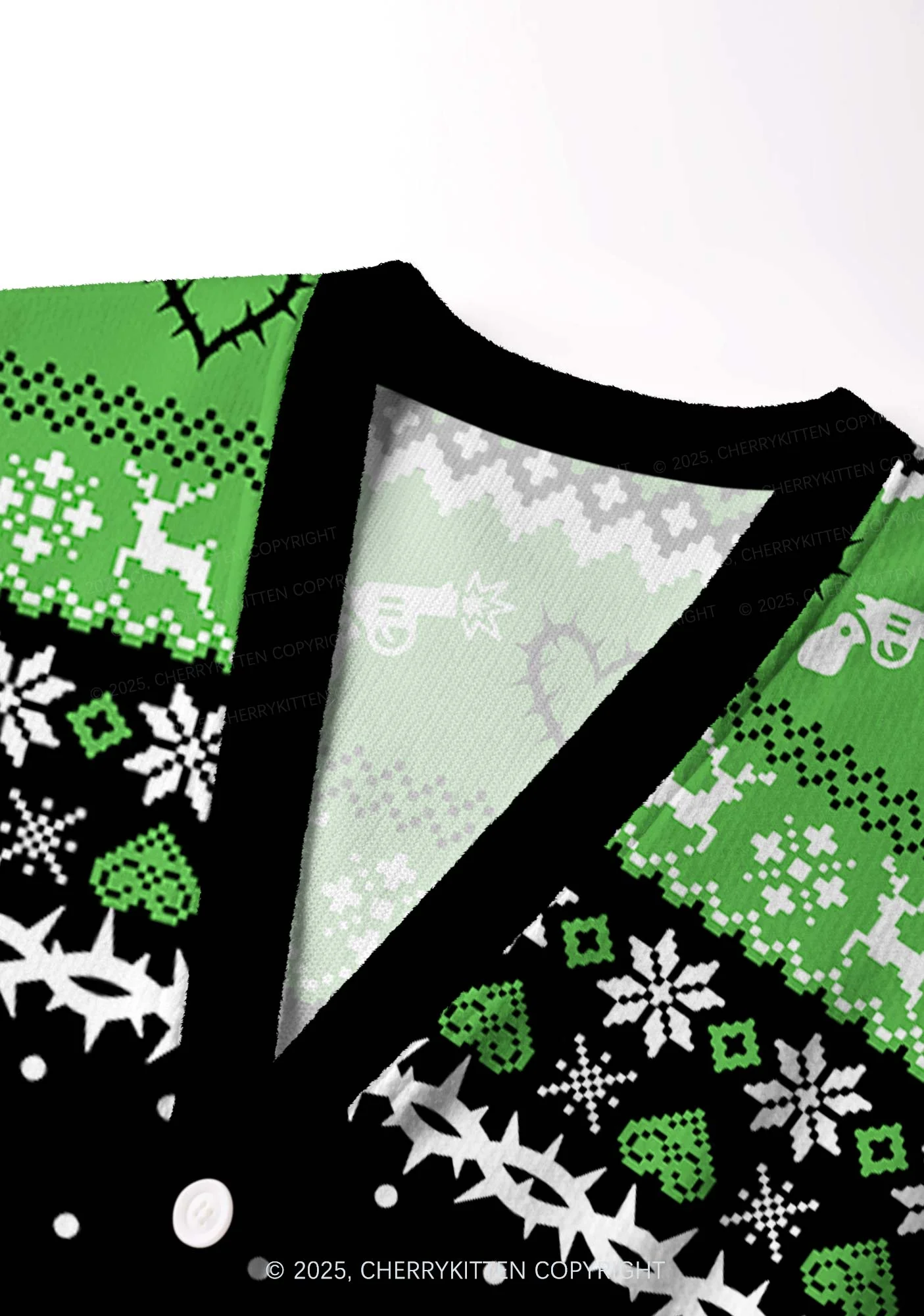 Green Hunter Y2K Christmas Cardigan Knit Sweatshirt Cherrykitten - Image 5