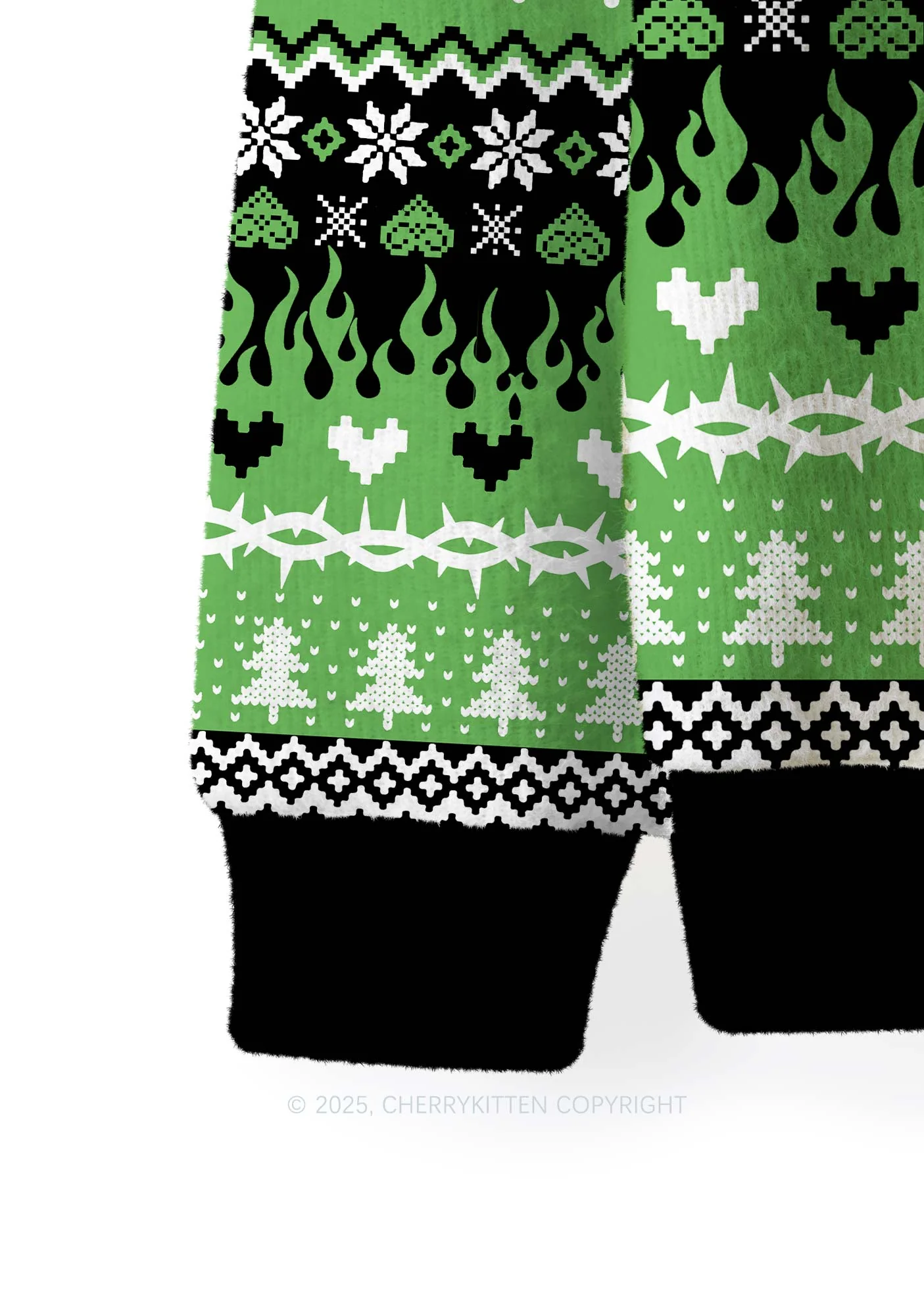Green Hunter Y2K Christmas Knit Sweatshirt Cherrykitten - Image 3