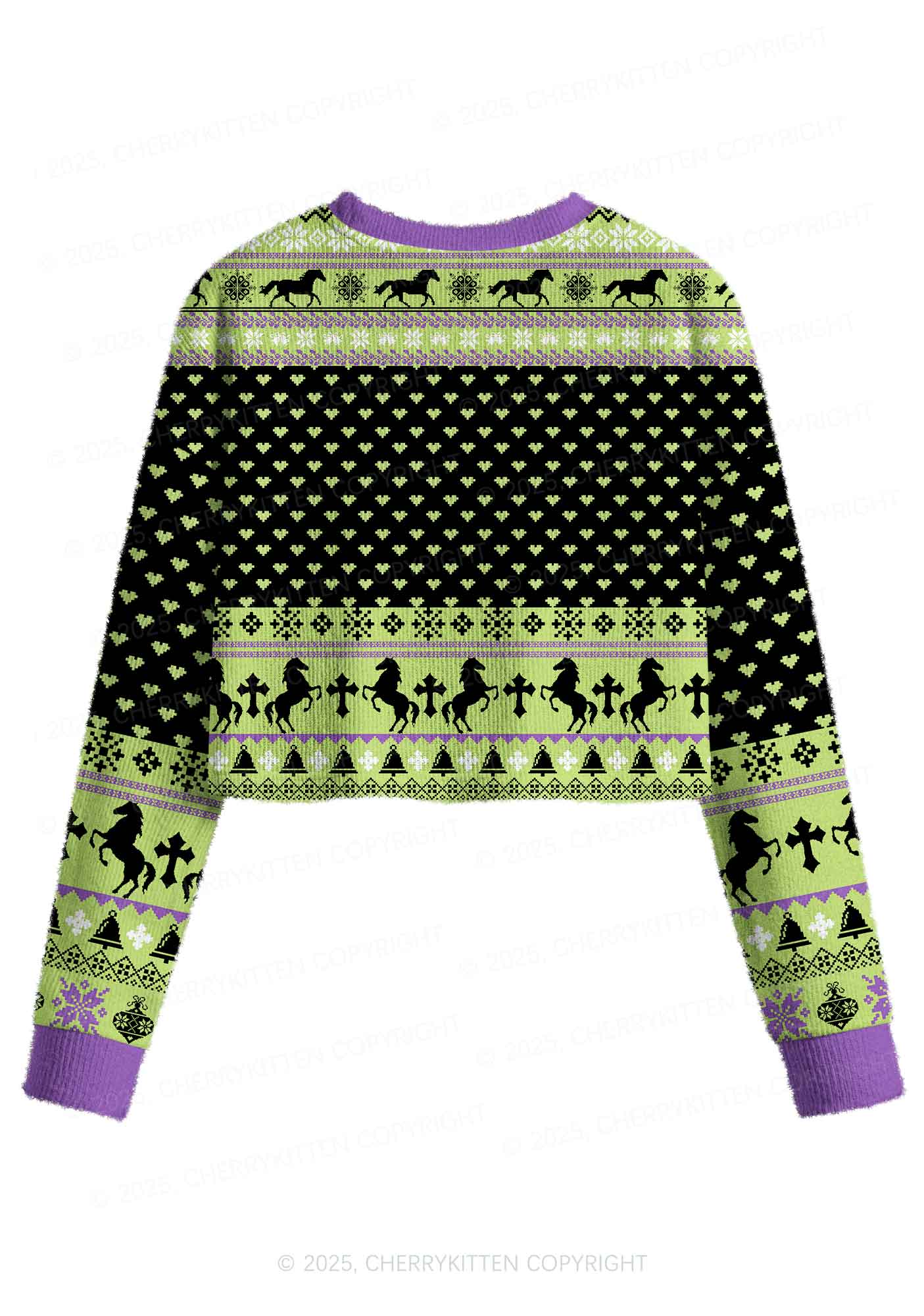 Green K Pony Y2K Christmas Crop Knit Sweatshirt Cherrykitten - Image 2