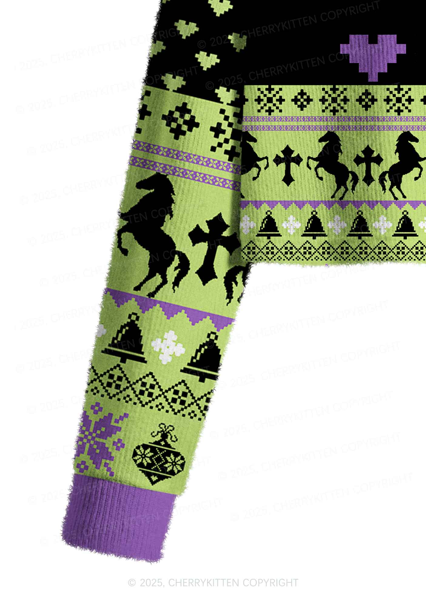 Green K Pony Y2K Christmas Crop Knit Sweatshirt Cherrykitten - Image 5