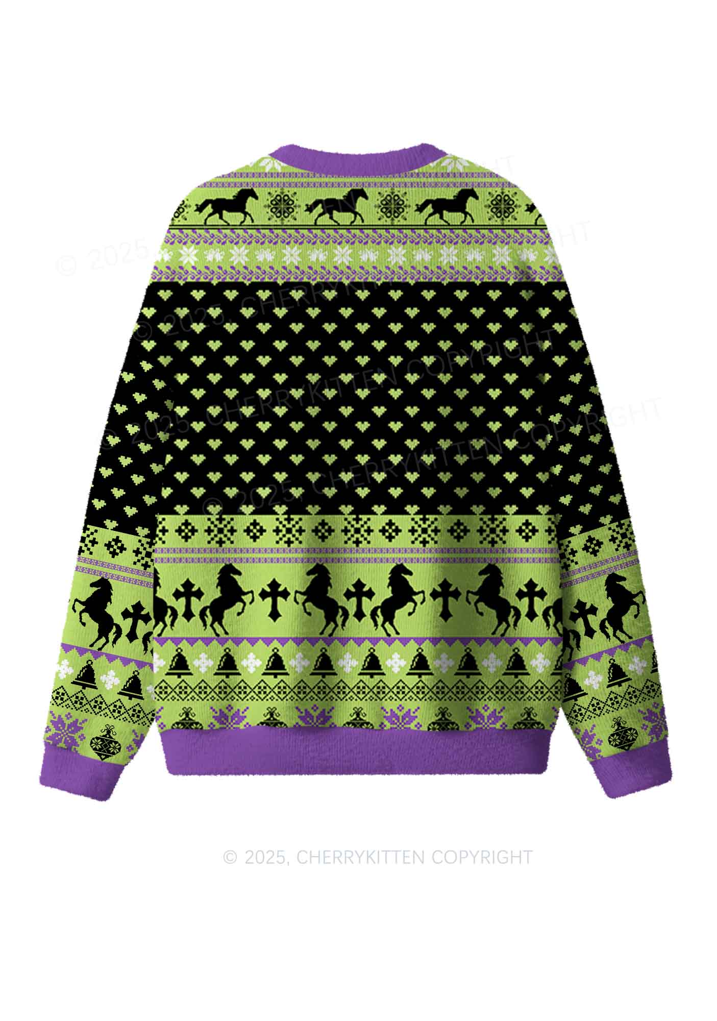 Green K Pony Y2K Christmas Knit Sweatshirt Cherrykitten - Image 2