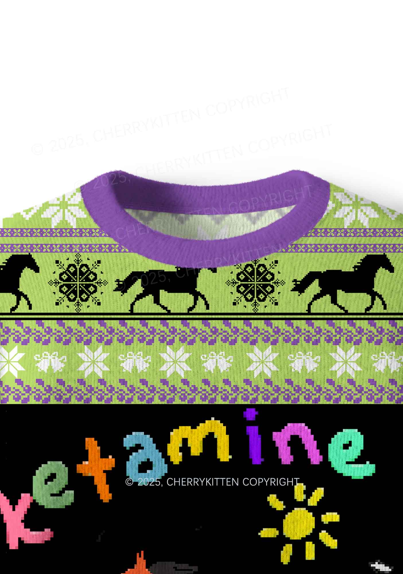 Green K Pony Y2K Christmas Knit Sweatshirt Cherrykitten - Image 5