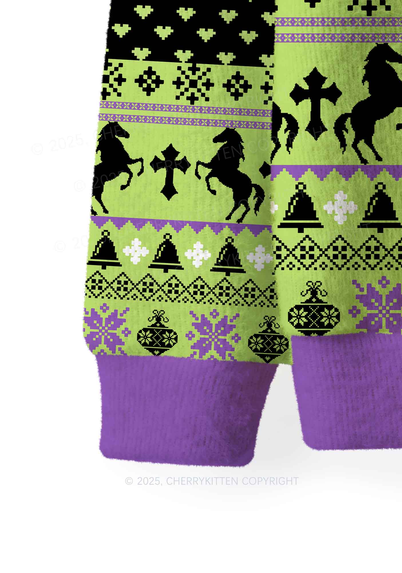 Green K Pony Y2K Christmas Knit Sweatshirt Cherrykitten - Image 6