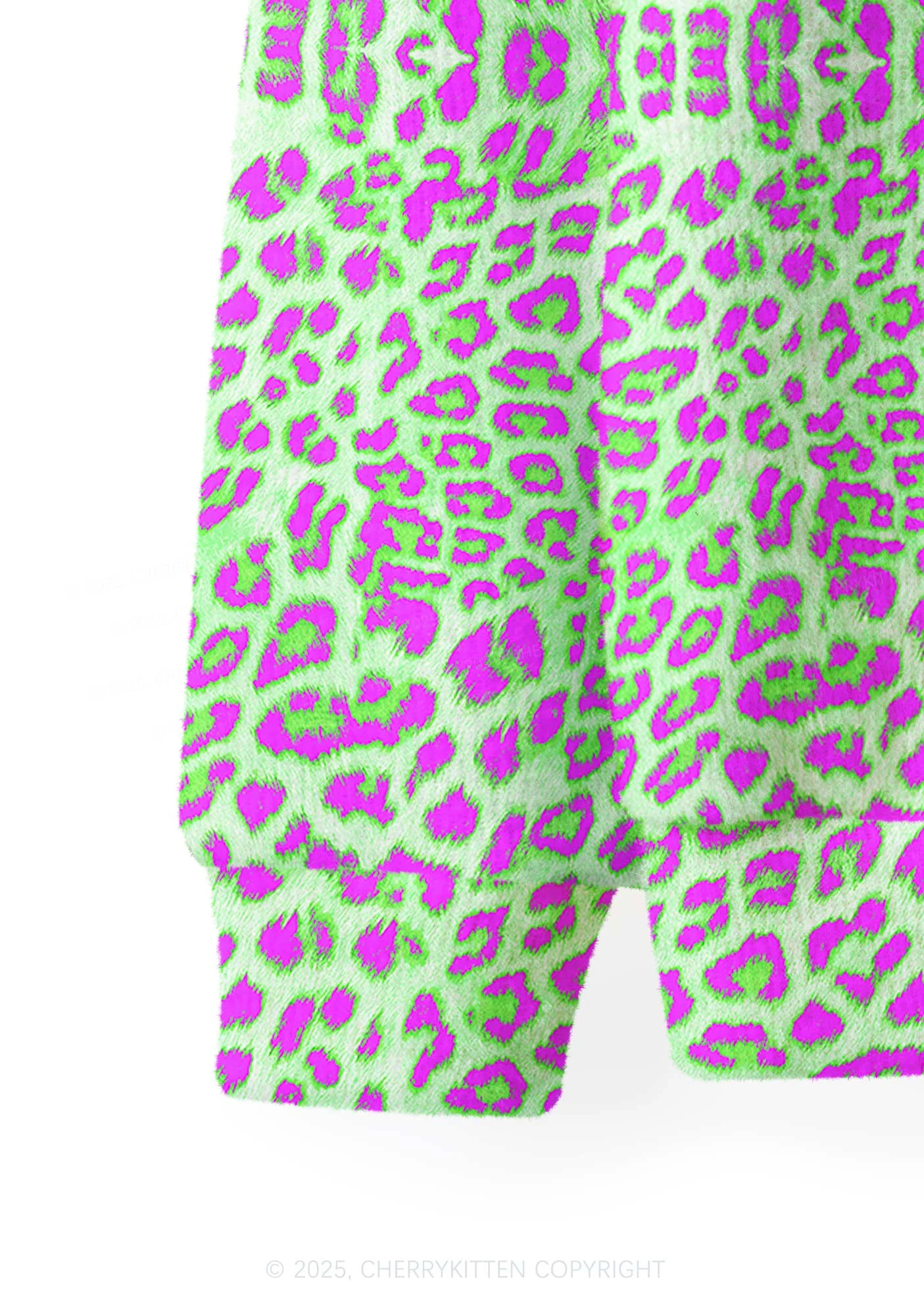 Green Leopard Y2K Christmas Cardigan Knit Sweatshirt Cherrykitten - Image 3