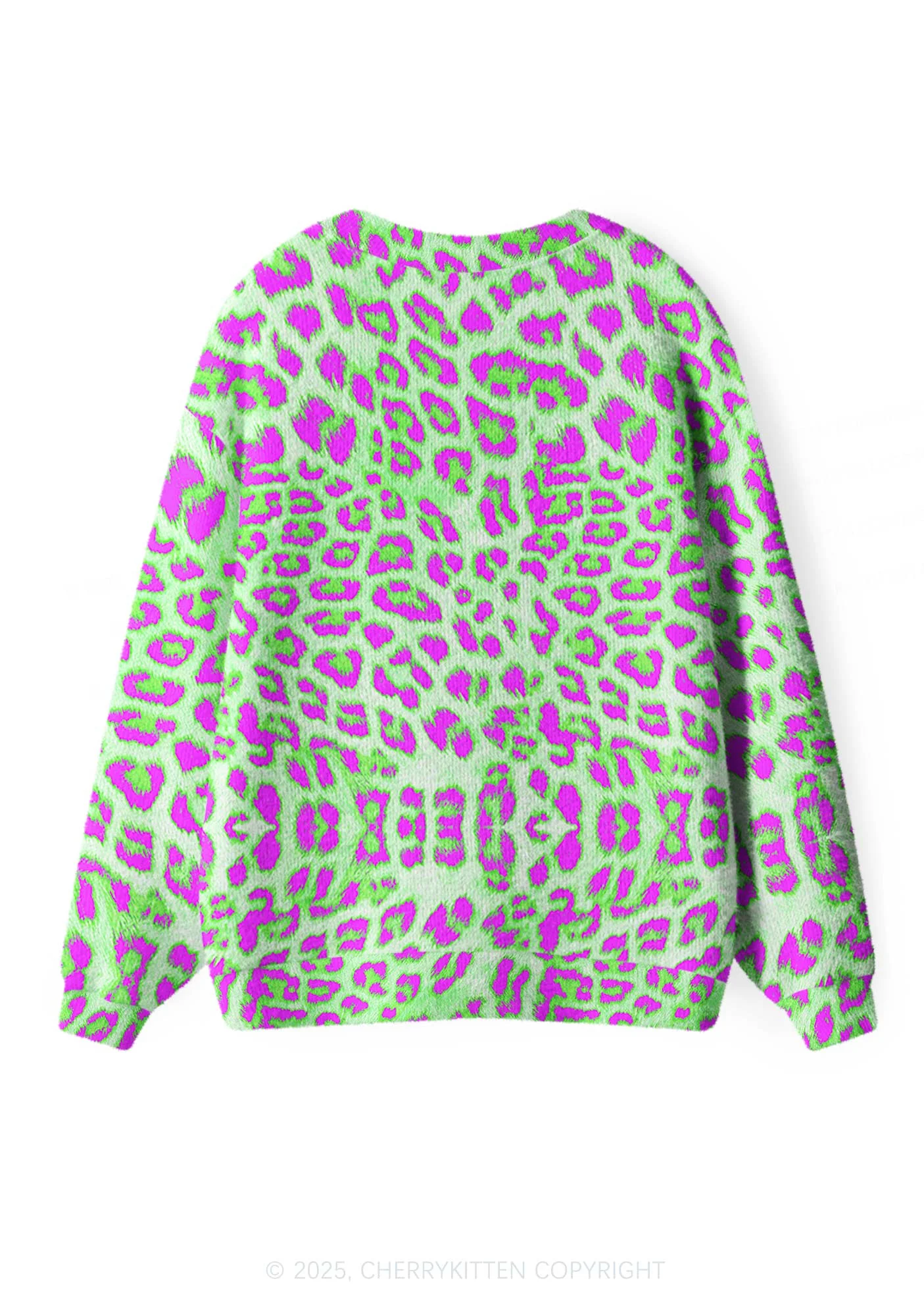 Green Leopard Y2K Christmas Cardigan Knit Sweatshirt Cherrykitten - Image 6
