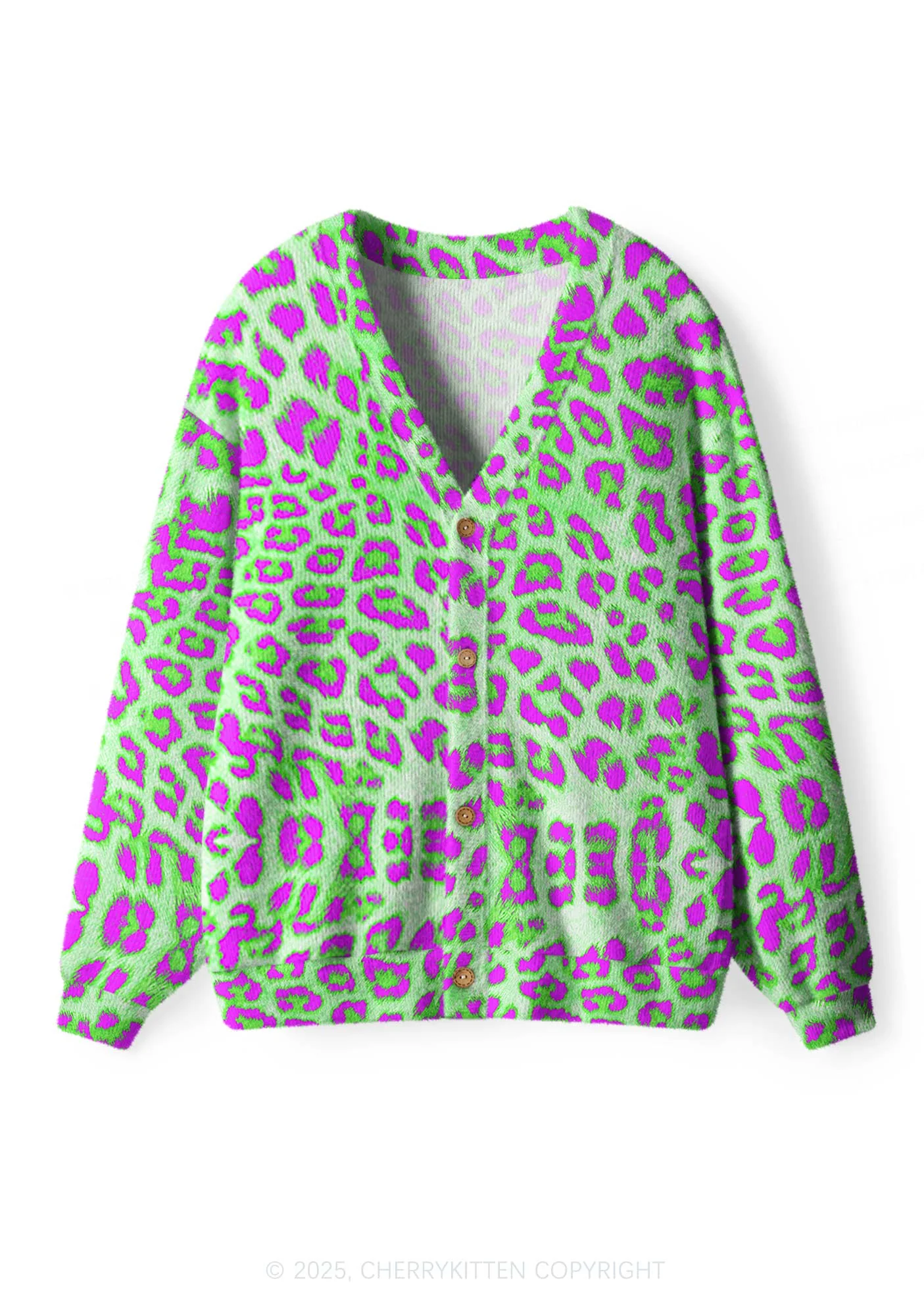 Green Leopard Y2K Christmas Cardigan Knit Sweatshirt Cherrykitten - Image 7