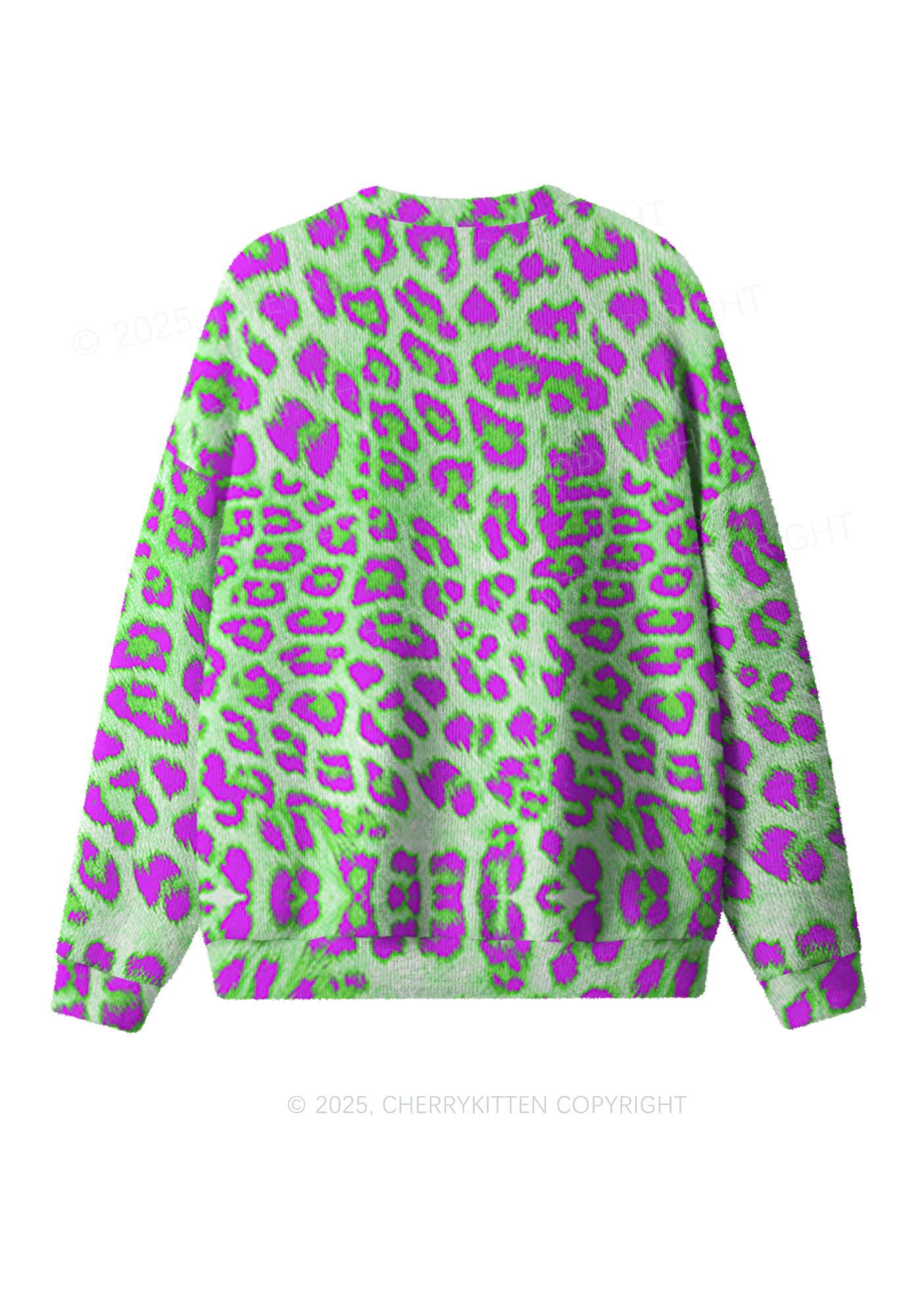 Green Leopard Y2K Christmas Knit Sweatshirt Cherrykitten - Image 2