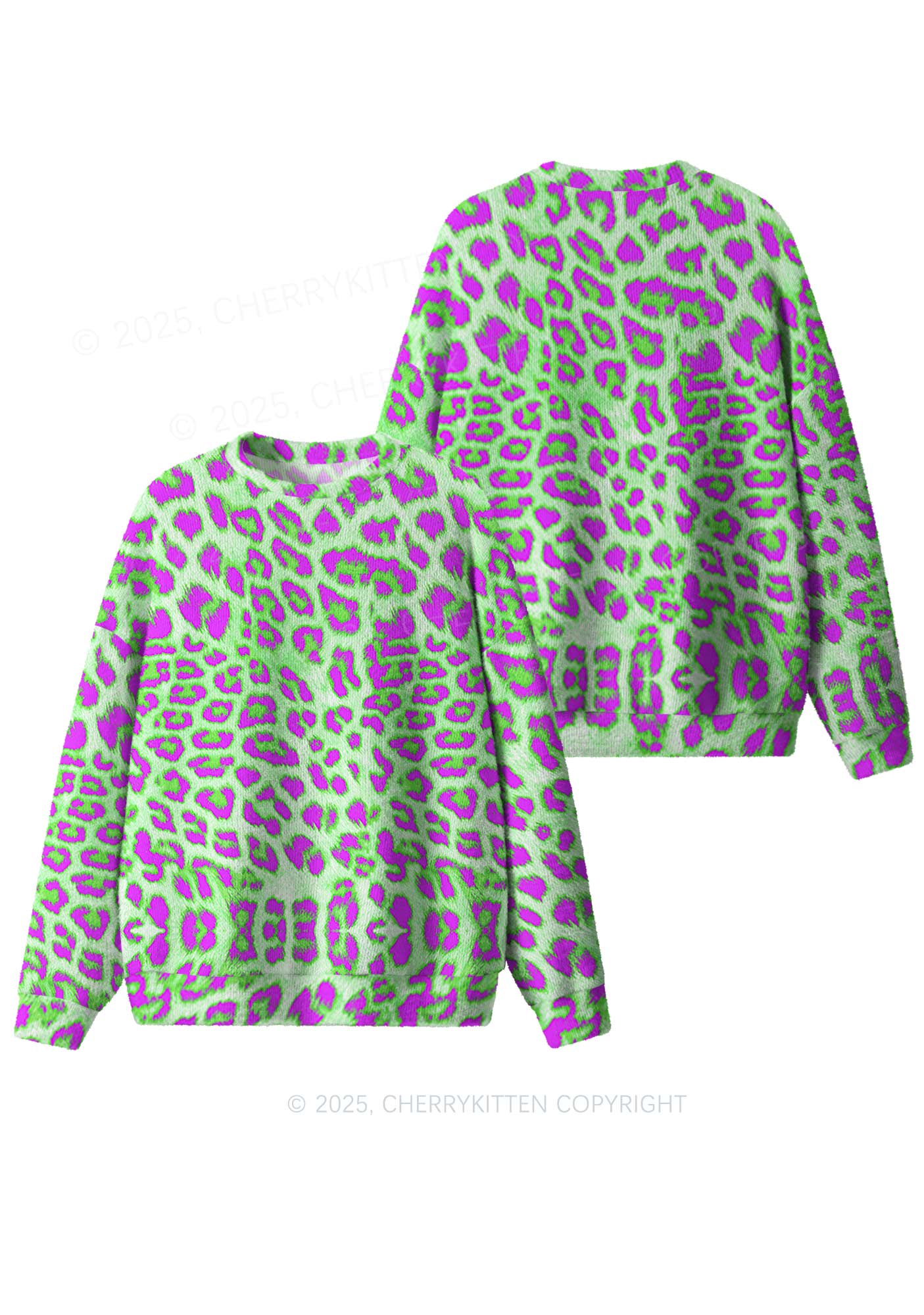 Green Leopard Y2K Christmas Knit Sweatshirt Cherrykitten - Image 3