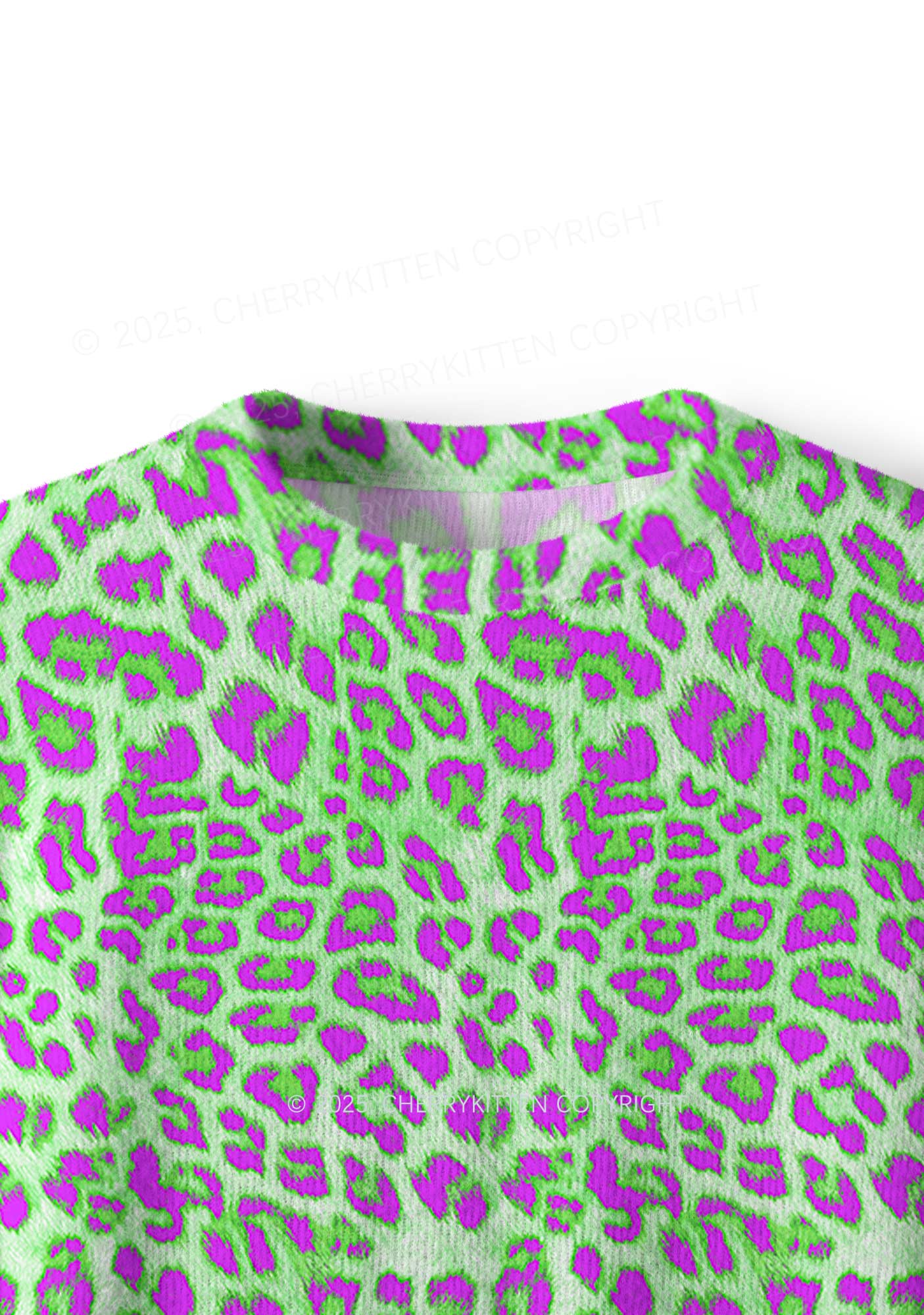 Green Leopard Y2K Christmas Knit Sweatshirt Cherrykitten - Image 5