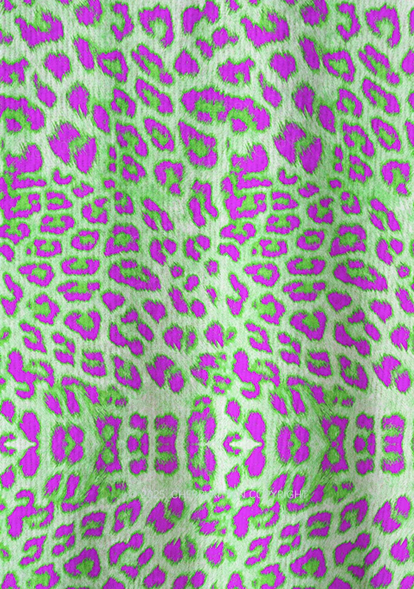 Green Leopard Y2K Christmas Knit Sweatshirt Cherrykitten - Image 6