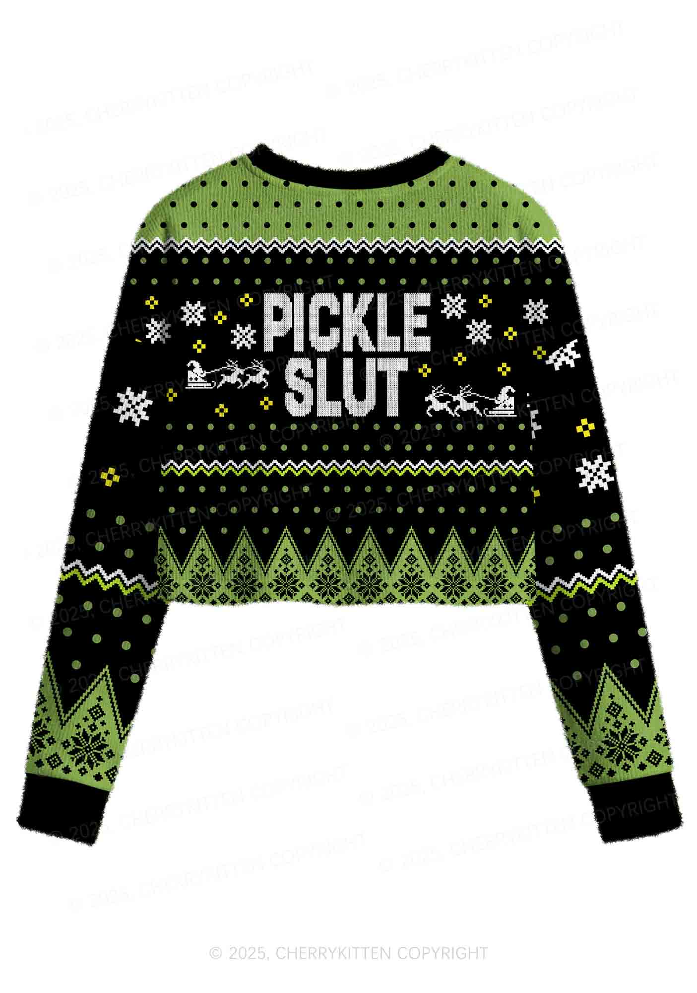 Green Pickle Slxt Y2K Christmas Crop Knit Sweatshirt Cherrykitten - Image 3