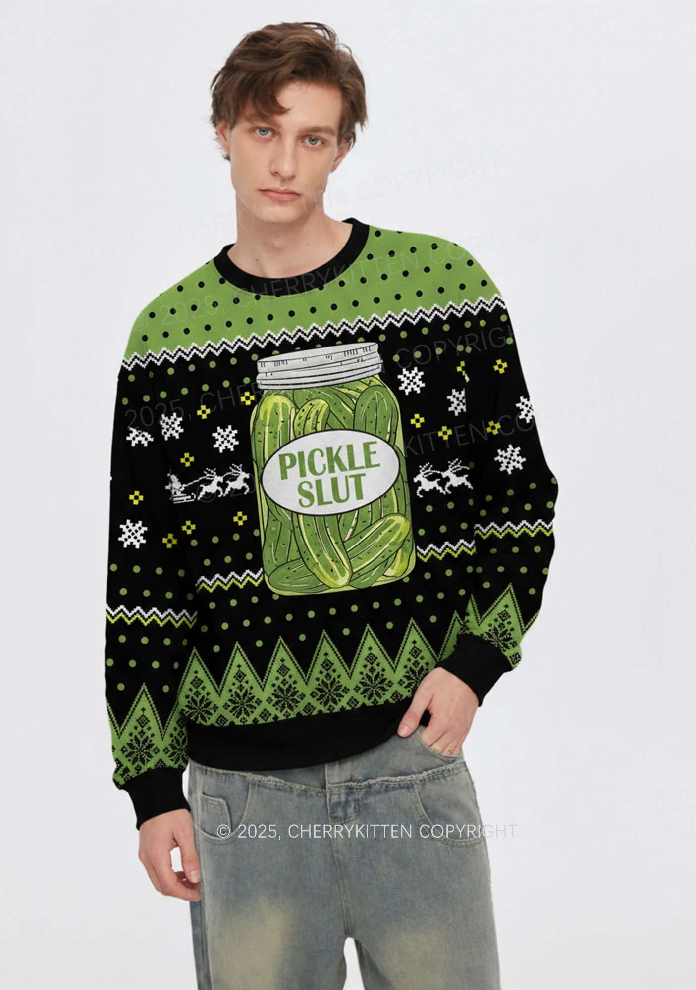 Green Pickle Slxt Y2K Christmas Knit Sweatshirt Cherrykitten - Image 2