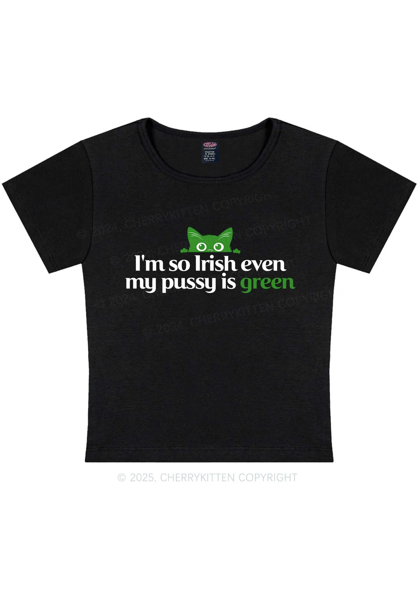 Green Puxxy St Patricks Y2K Baby Tee Cherrykitten - Image 4
