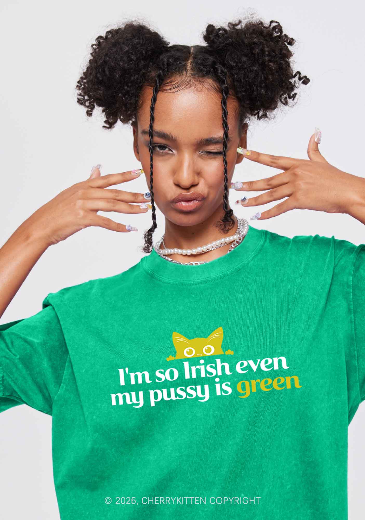 Green Puxxy St Patricks Y2K Washed Tee Cherrykitten - Image 2