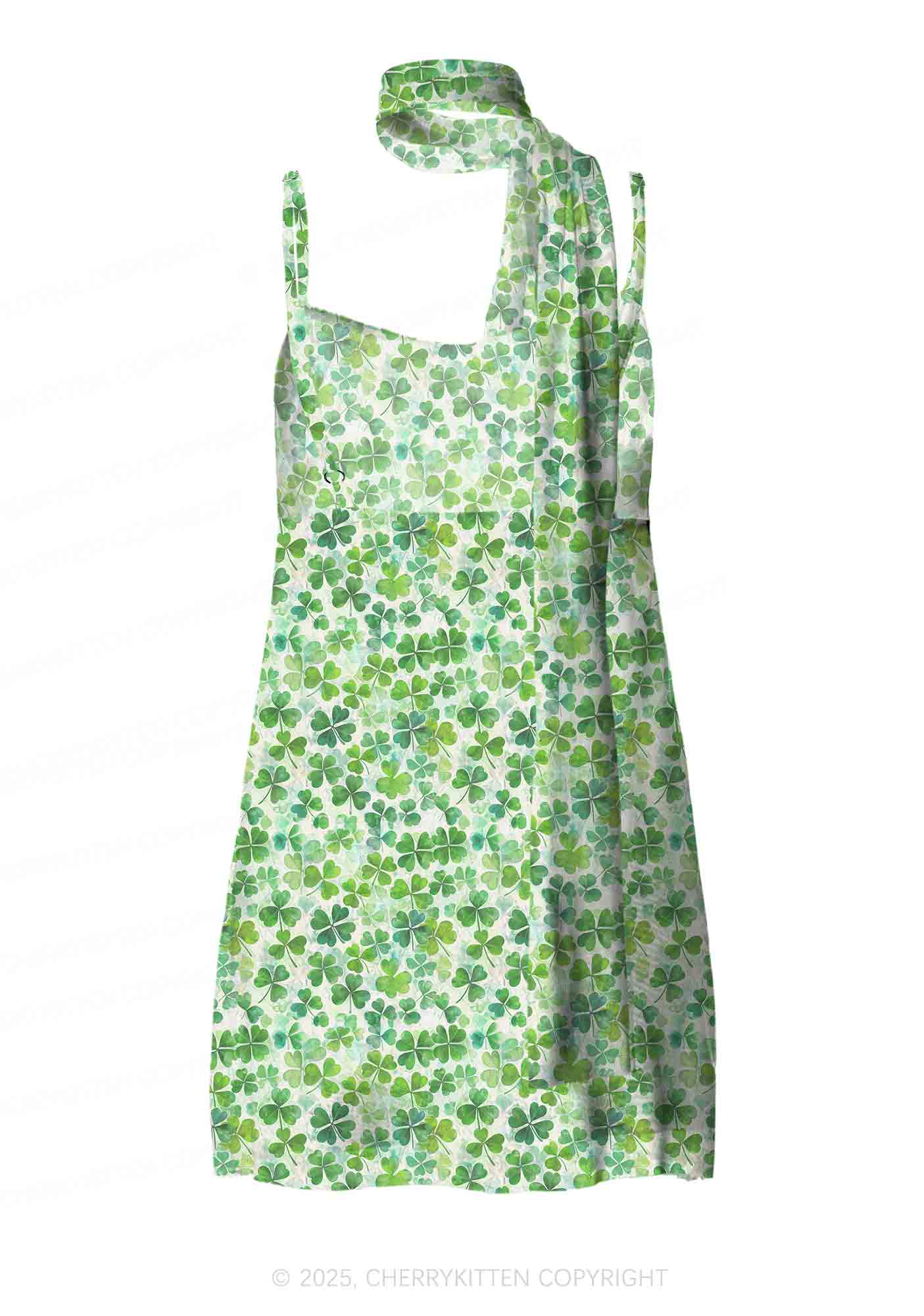 Green Shamrock Y2K Mesh Slip Dress With Scarf Set Cherrykitten - Image 3