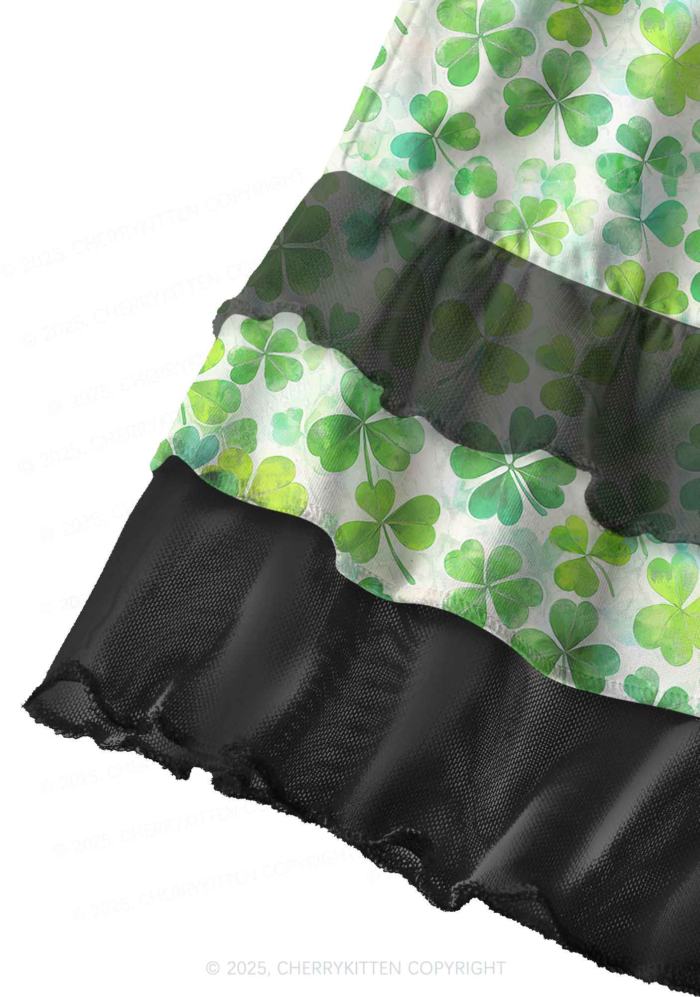 Green Shamrock Y2K Print Mini Layered Skirt Cherrykitten - Image 3