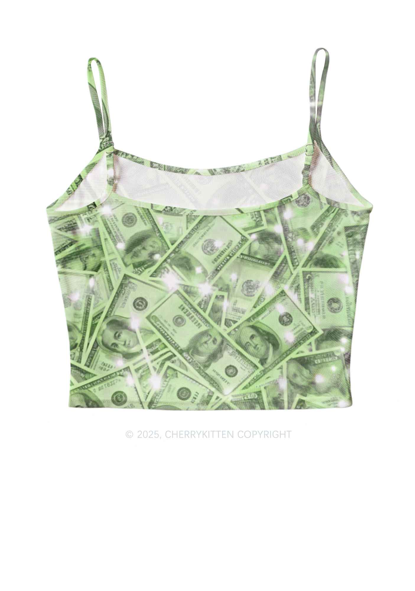 Green Shiny Money Y2K Mesh Cami Tank Cherrykitten - Image 2