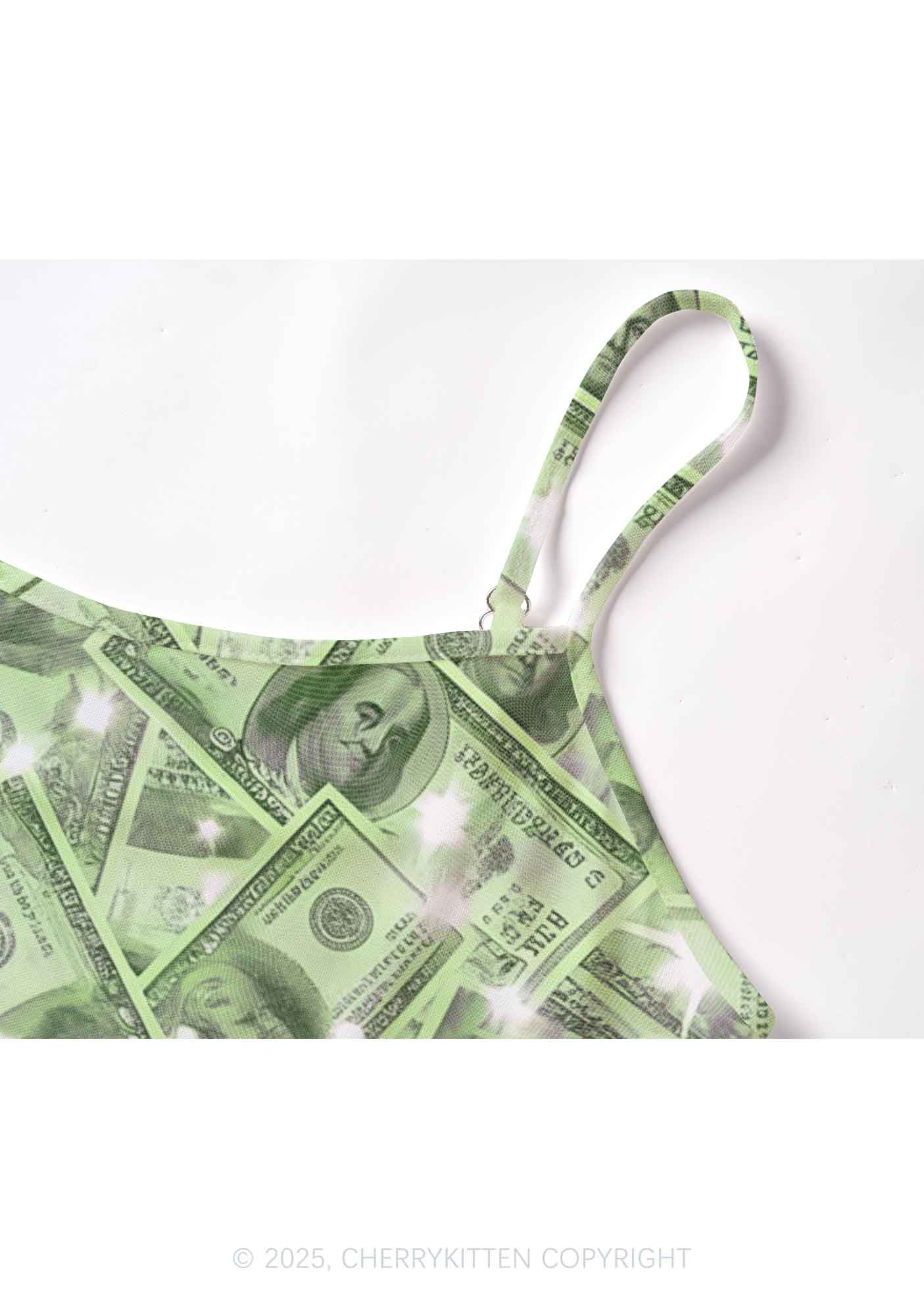 Green Shiny Money Y2K Mesh Cami Tank Cherrykitten - Image 4