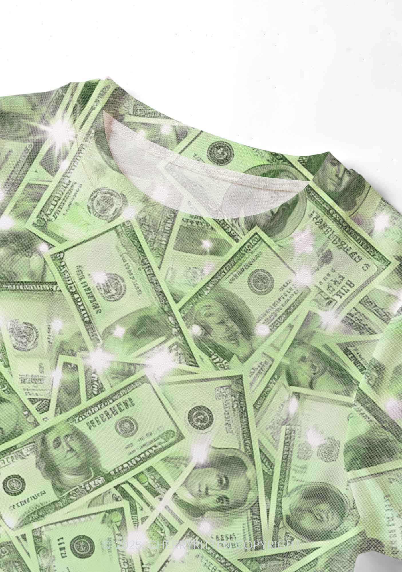 Green Shiny Money Y2K Mesh Crop Top Cherrykitten - Image 2