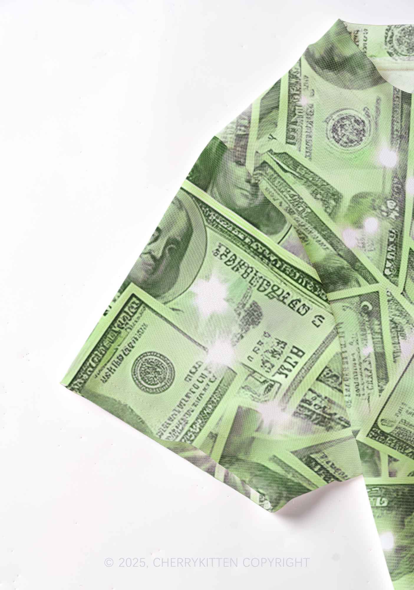 Green Shiny Money Y2K Mesh Crop Top Cherrykitten - Image 3