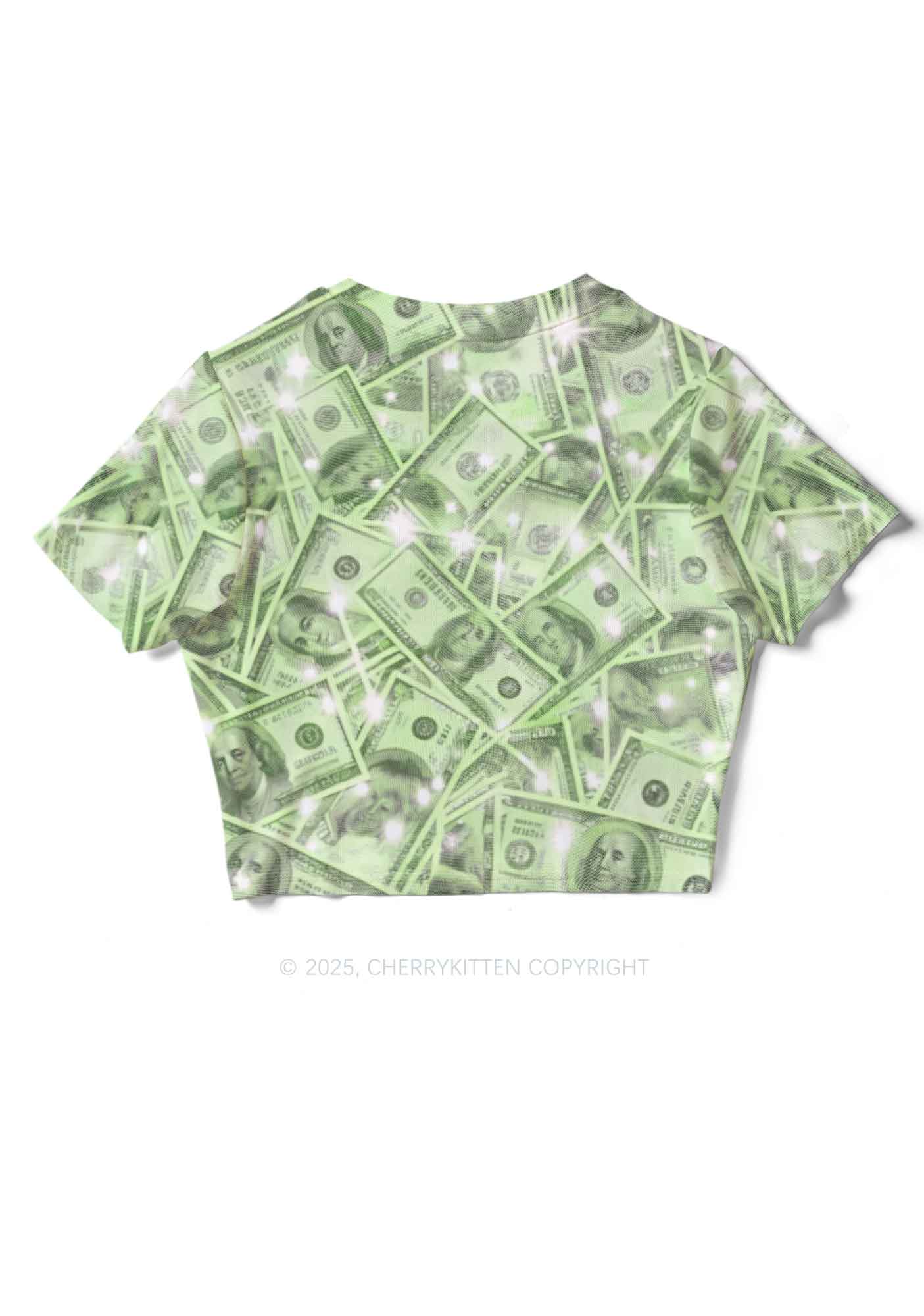 Green Shiny Money Y2K Mesh Crop Top Cherrykitten - Image 4