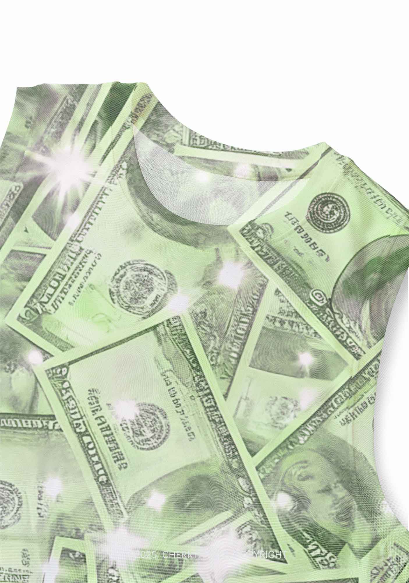 Green Shiny Money Y2K Mesh Muscle Tank Cherrykitten - Image 2