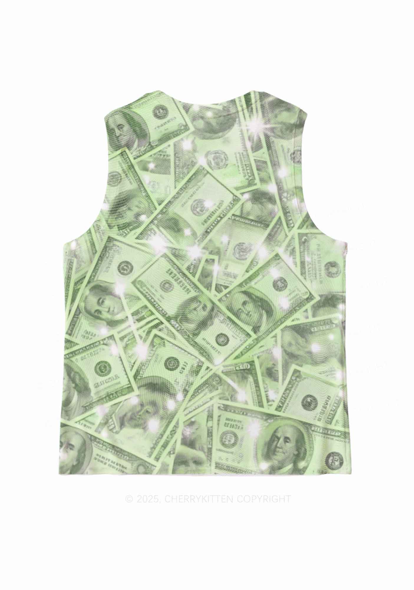 Green Shiny Money Y2K Mesh Muscle Tank Cherrykitten - Image 3
