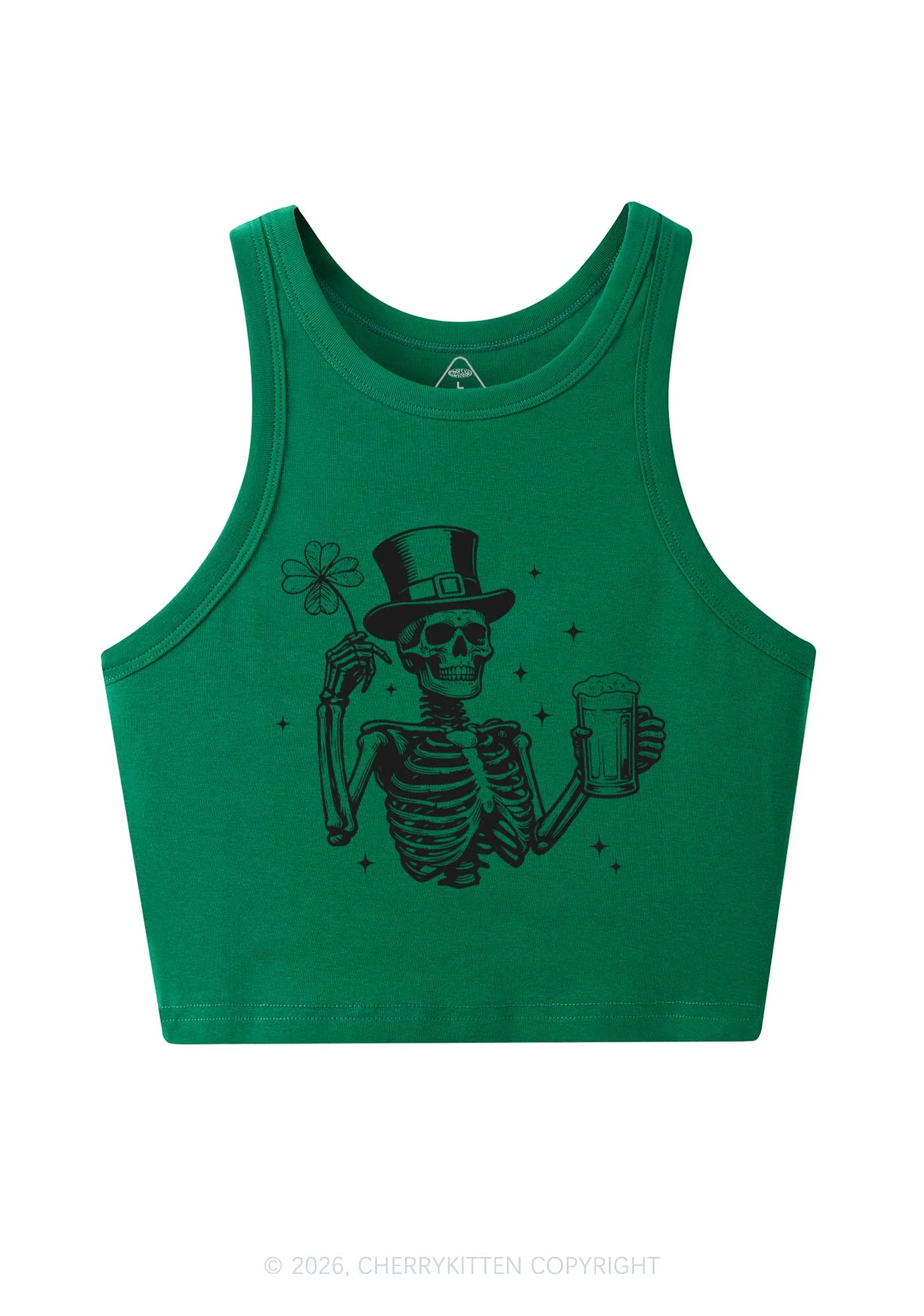 Green Skeleton St Patricks Y2K Crop Tank Top Cherrykitten - Image 4
