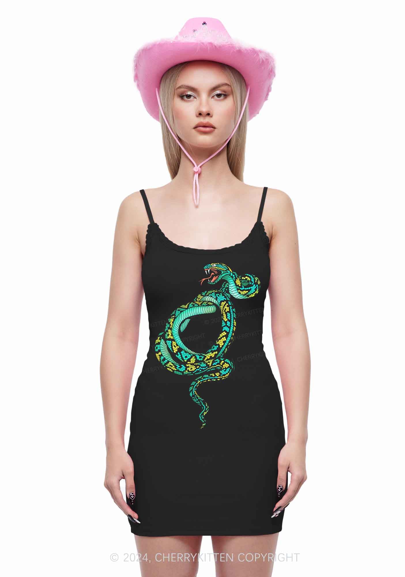 Green Snake Y2K Lace Slip Dress Cherrykitten - Image 2