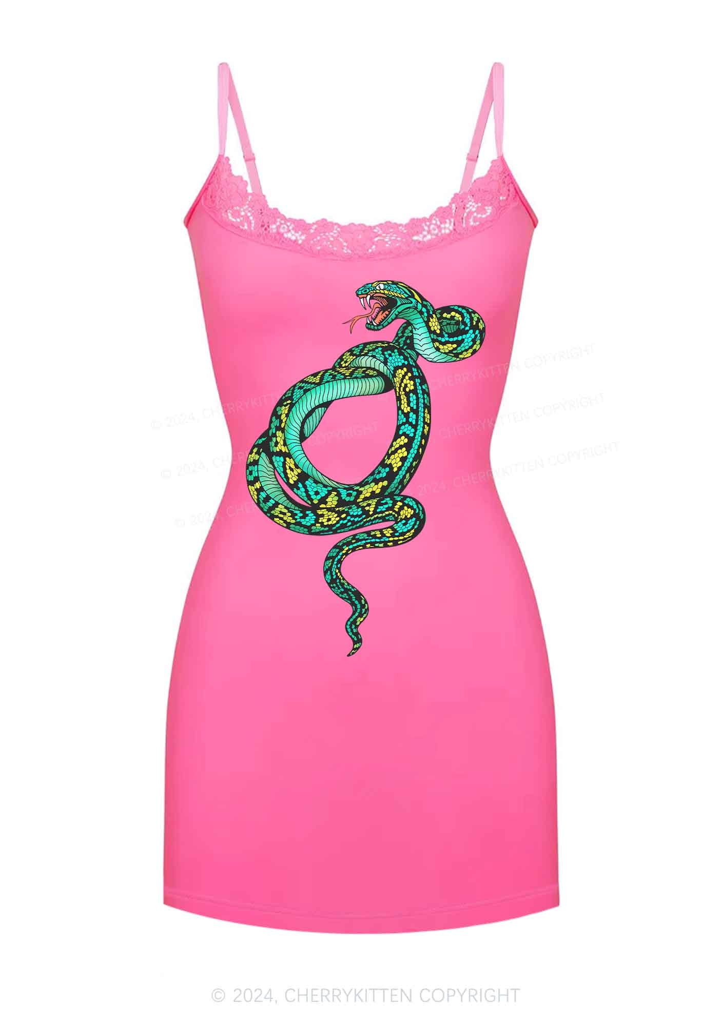 Green Snake Y2K Lace Slip Dress Cherrykitten - Image 3