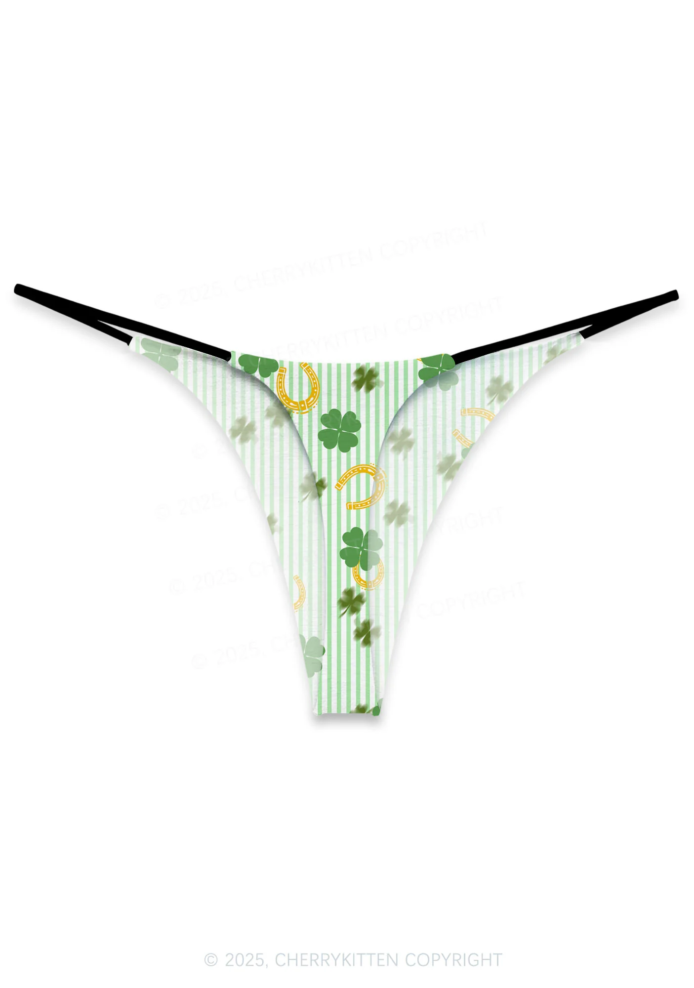 Green Stripe Clover Horseshoe St Patricks Y2K Print Bikini String Thong Cherrykitten - Image 3
