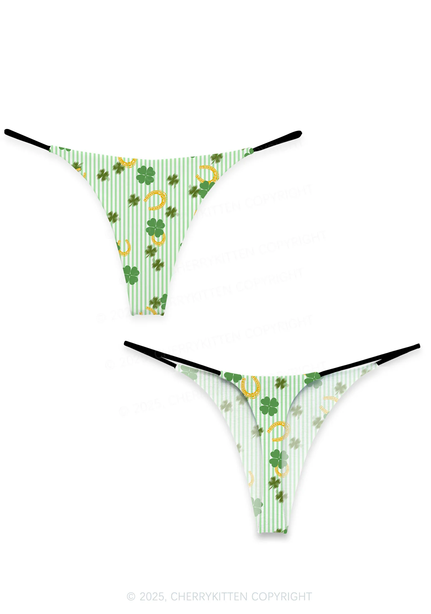 Green Stripe Clover Horseshoe St Patricks Y2K Print Bikini String Thong Cherrykitten - Image 4